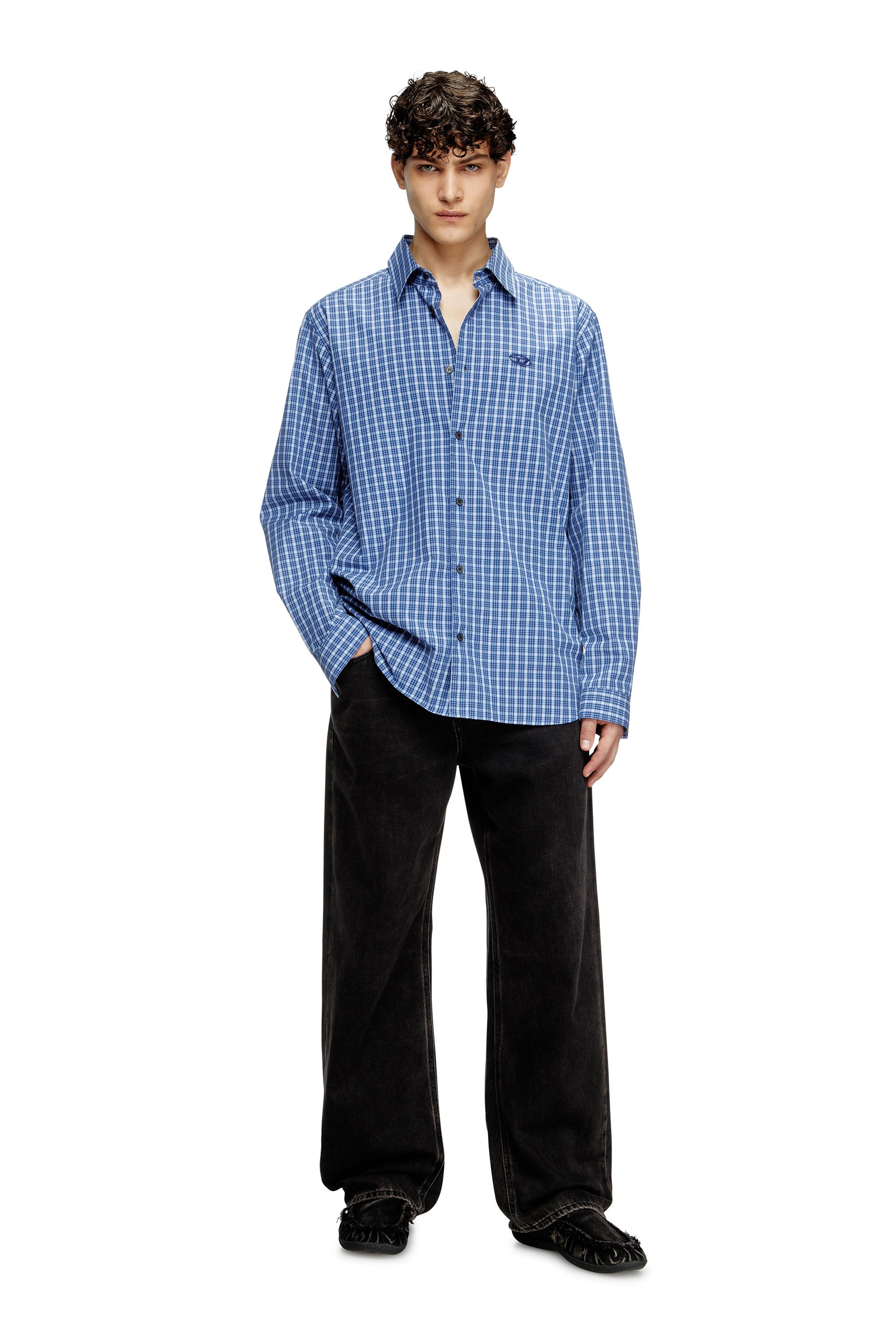 Diesel - S-SIMPLY-DLBV, Male's Checked shirt with Oval D embroidery in ブルー - 2