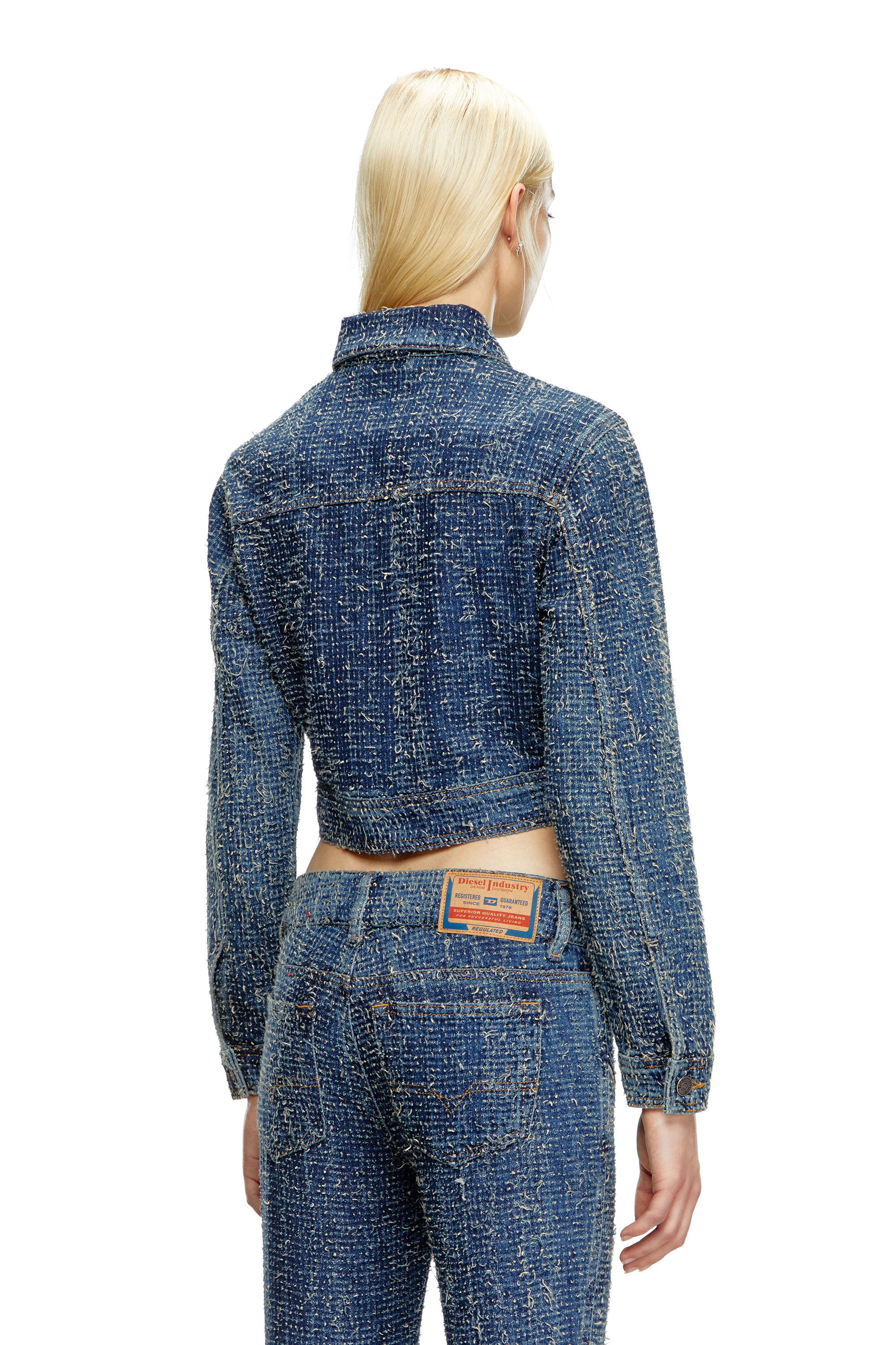 Diesel - DE-ATEL-S, Female's Cropped jacket in bouclé denim in ミディアムブルー - 5