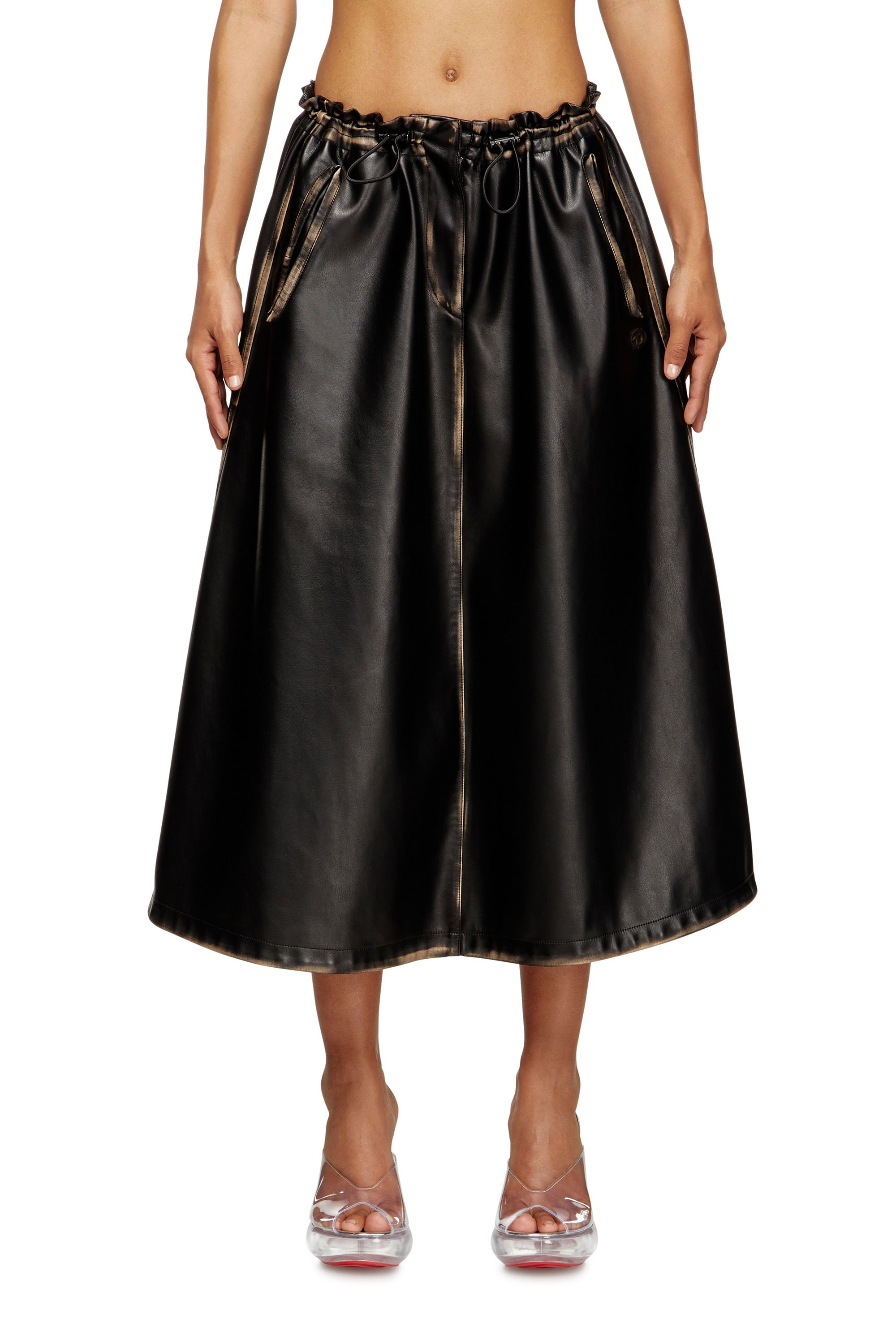 Diesel - O-BLIVION, Female's Skirt in treated technical fabric in ブラック/ブラウン - 1