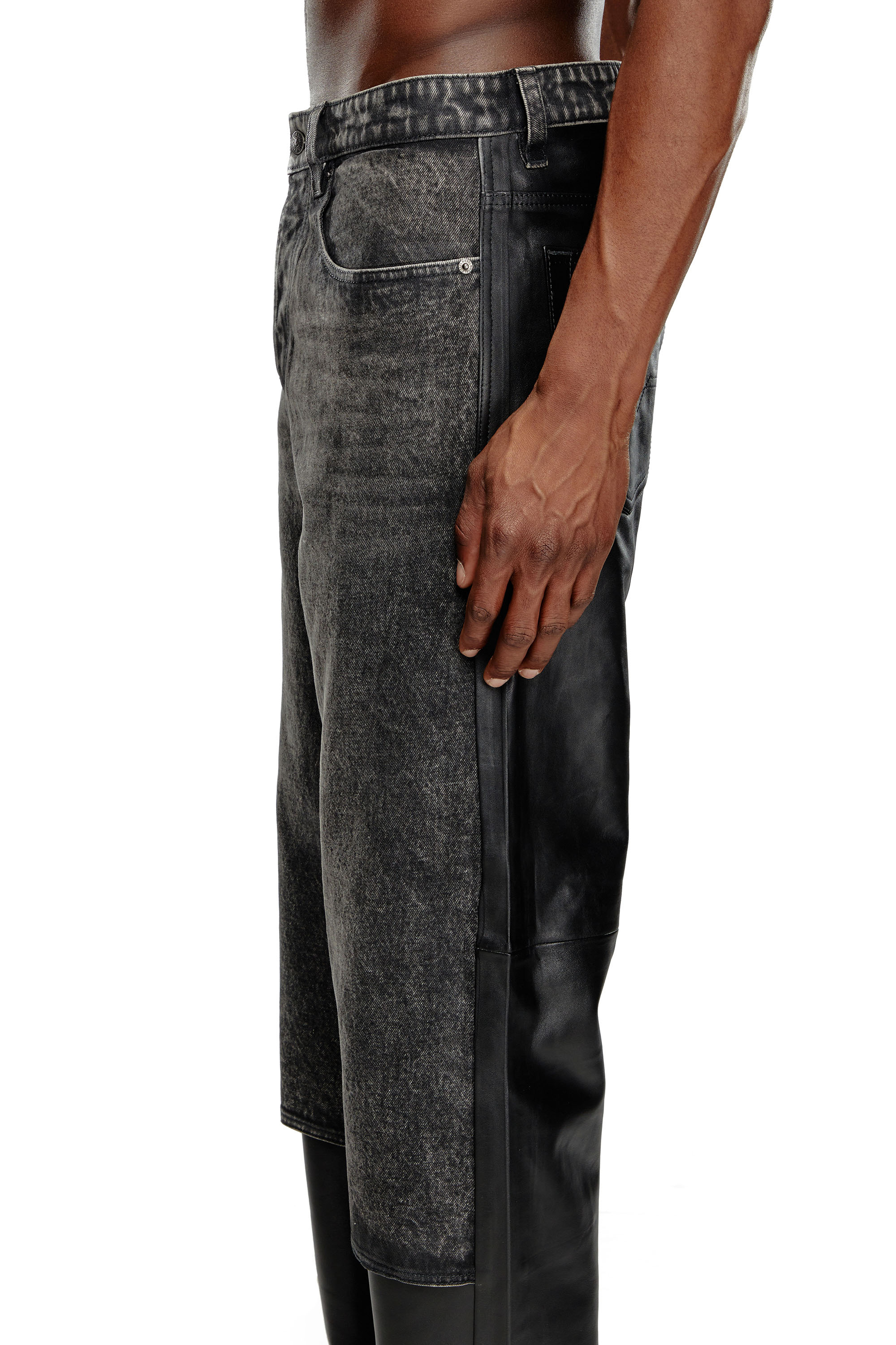 P-BRETCH Leather and denim pants｜ブラック｜メンズ｜DIESEL