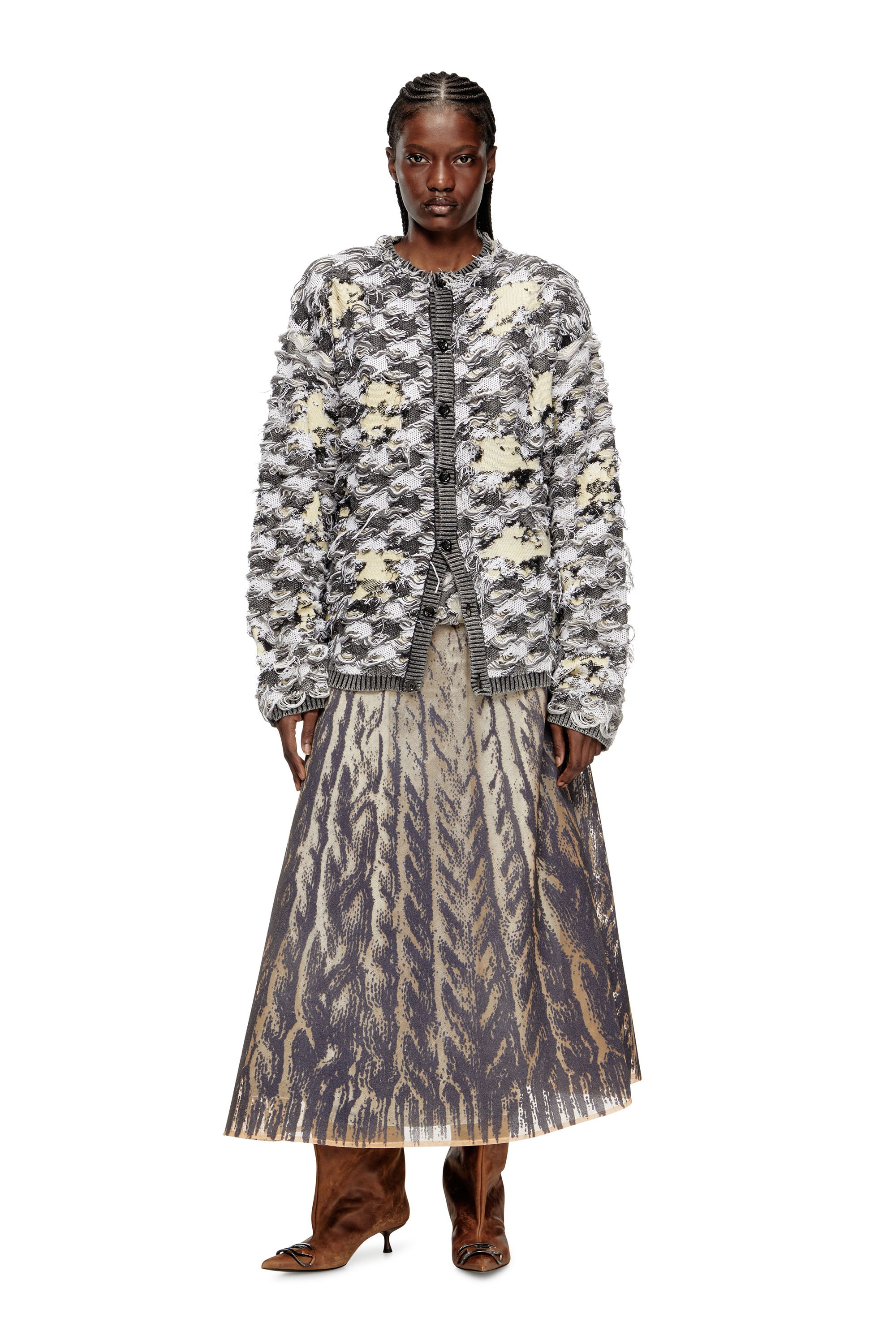 Diesel - O-RIUNDA, Female's Sheer skirt in rigid printed tulle in グレー - 2