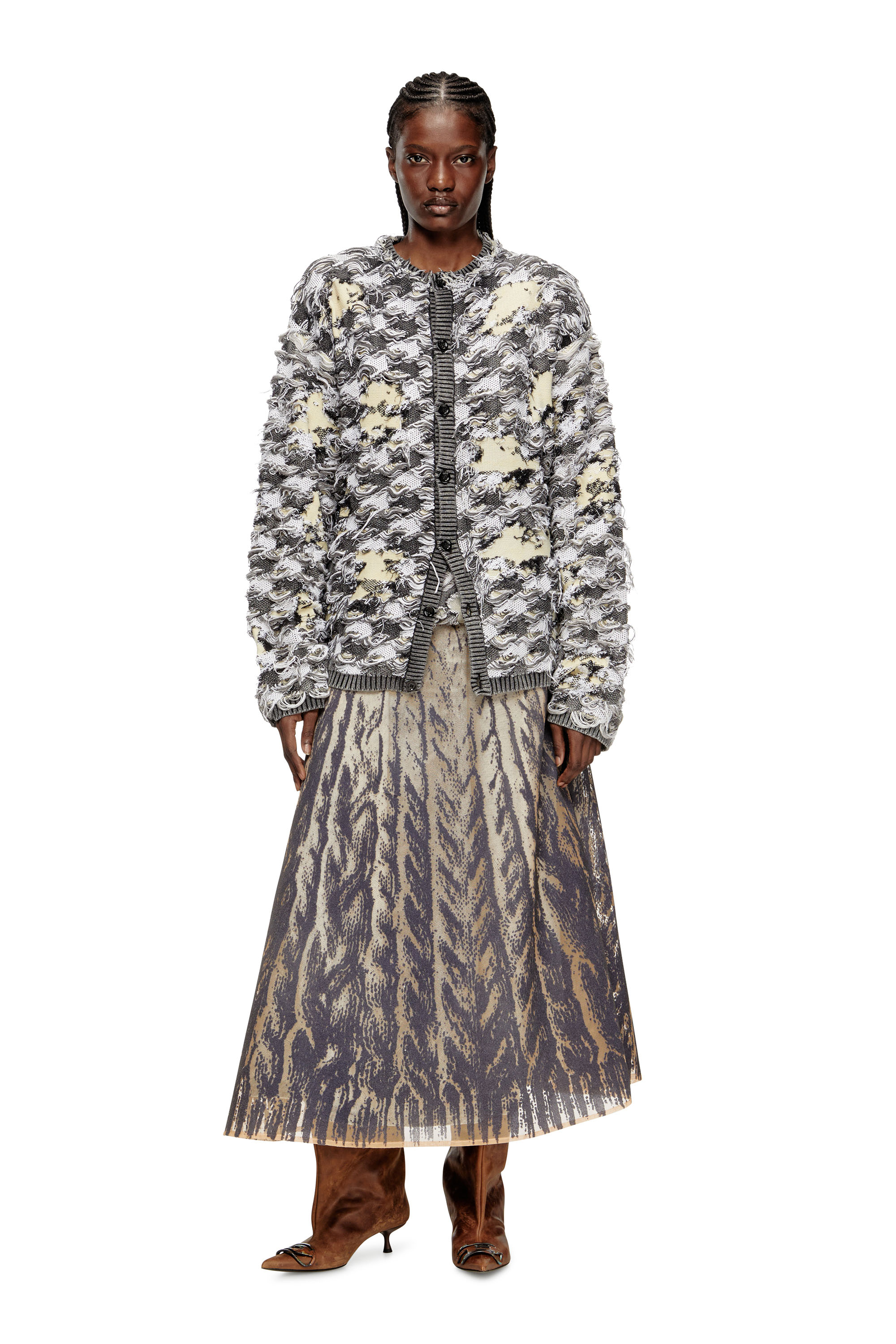 Diesel - O-RIUNDA, Female's Sheer skirt in rigid printed tulle in グレー - 1