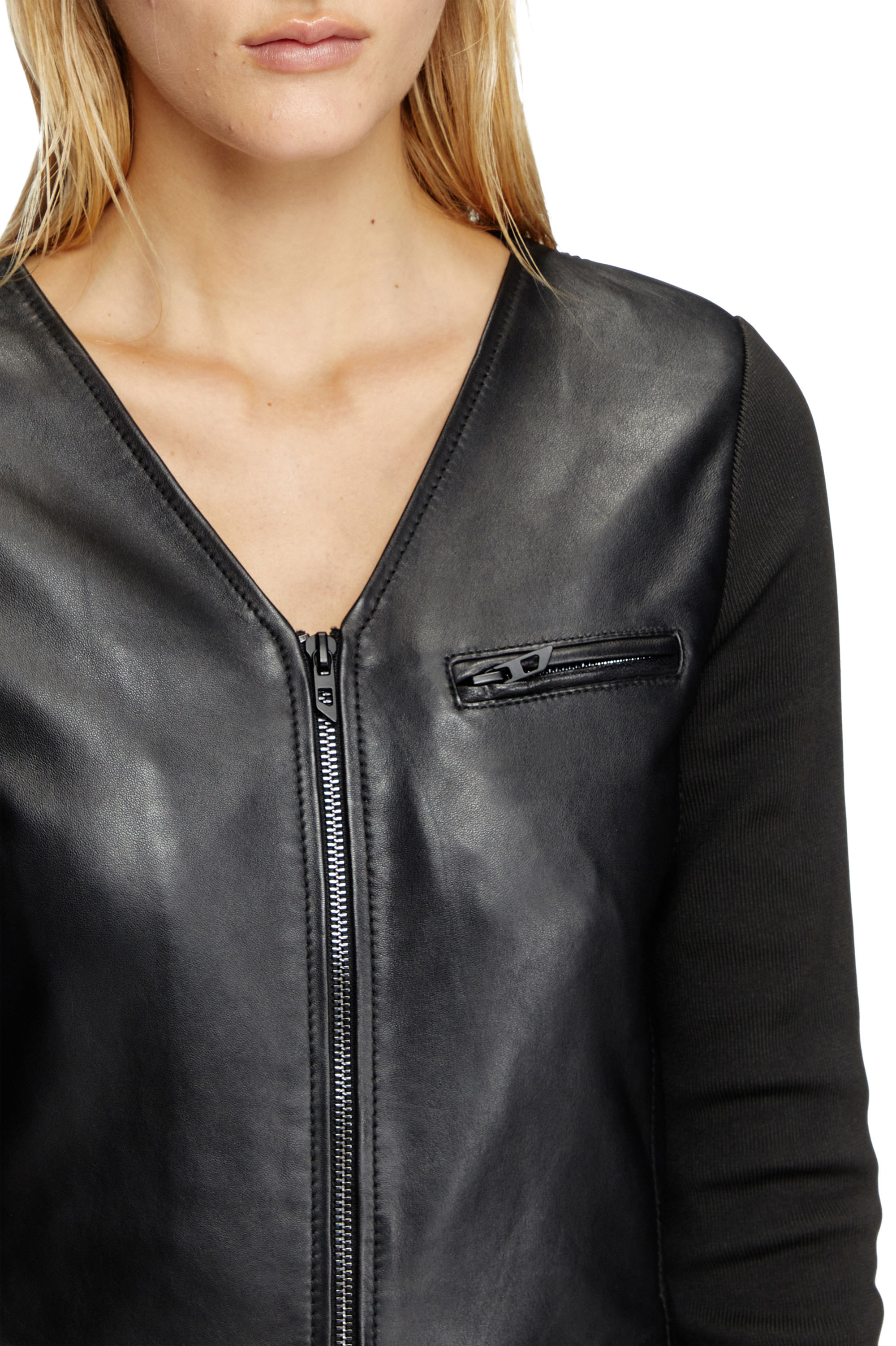 Diesel - L-OLA, Female's Dress in leather and stretch knit in ブラック - 5