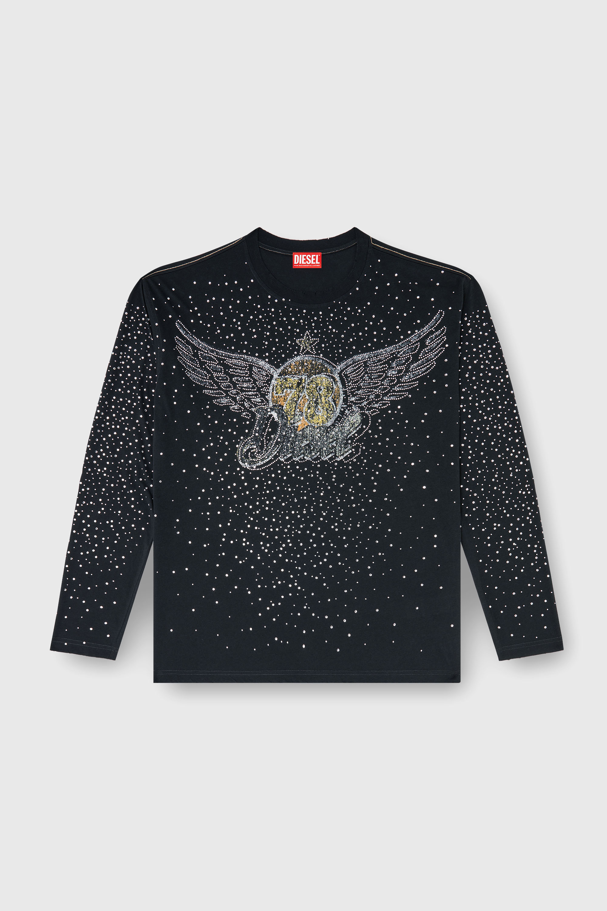 Diesel - T-EDRO-CRT-LS-C, Male's Ripped long-sleeve T-shirt with crystals in ブラック - 2