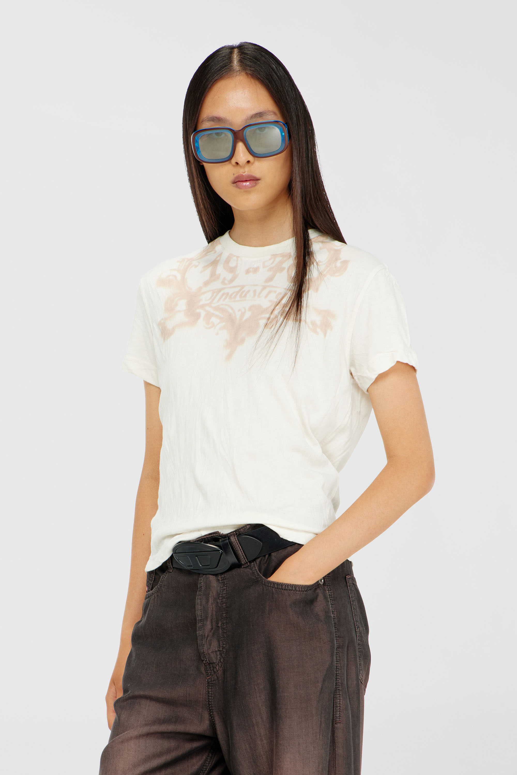Diesel - T-ILA-AA5, Female's Tシャツ in ホワイト/ピンク - 1