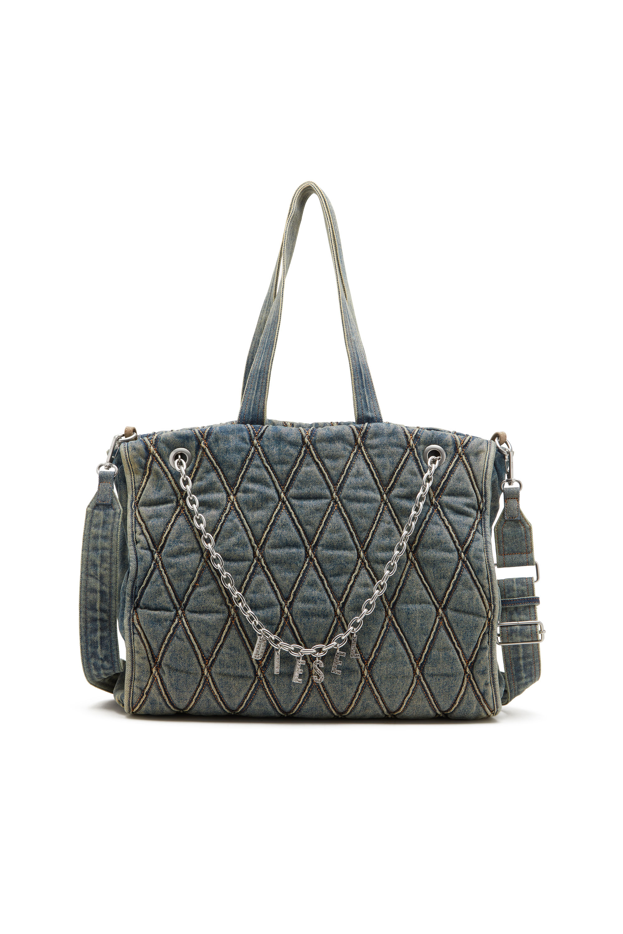 Diesel - CHARM-D SHOPPER, Female's Charm-D-Tote bag in Argyle quilted denim in ブルー - 2