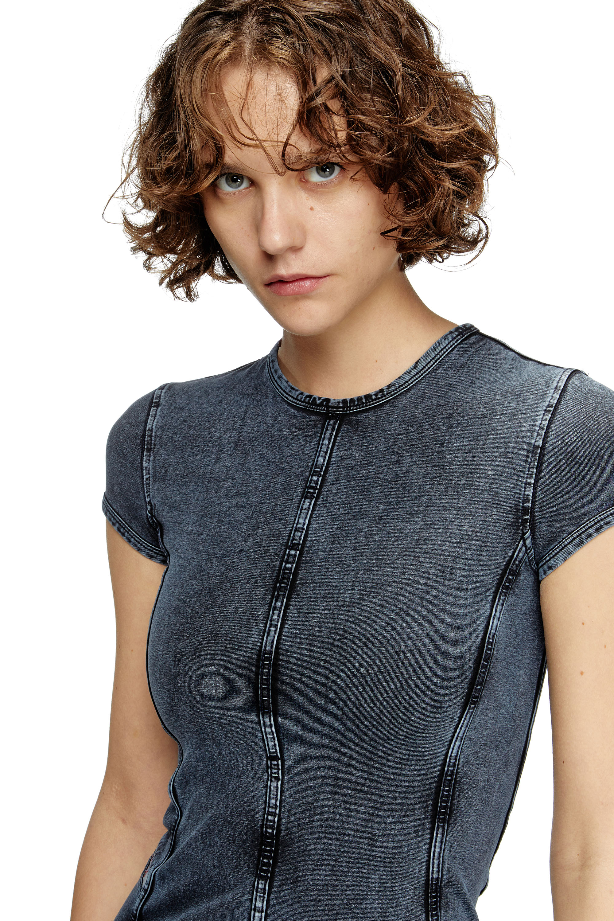 Diesel - D-CUPSLEEVES, Female's Mini dress in denim-look jersey in ダークブルー - 4