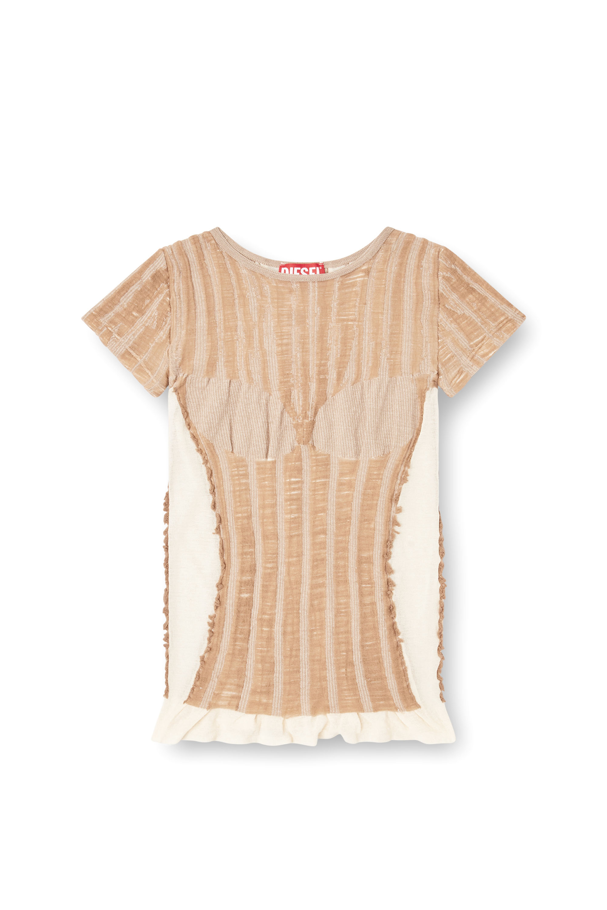 Diesel - M-CALAI-SS, Female's Seamless T-shirt with lingerie illusion in ベージュ - 3