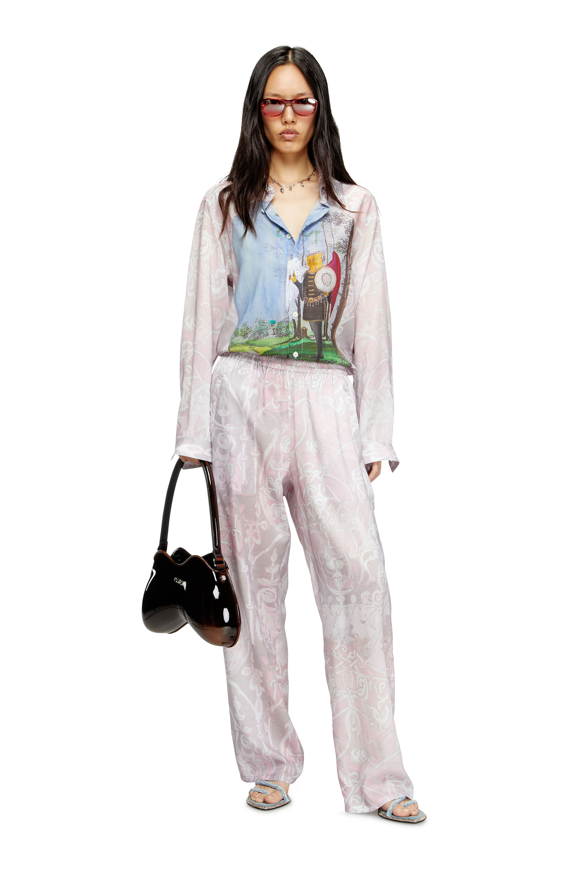 Diesel - P-THECK-A-AJFW, Unisex's Track pants with medieval print in ピンク / ホワイト - 6