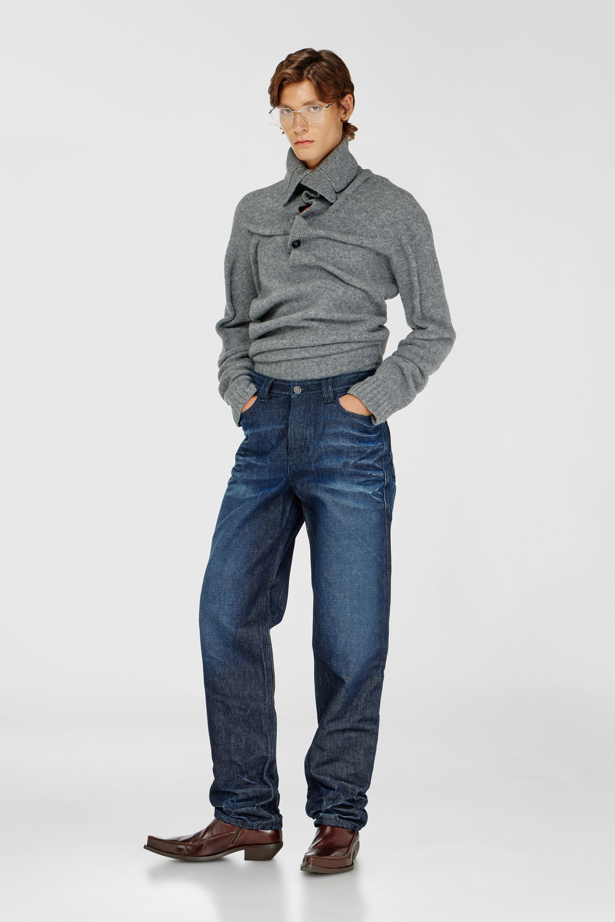 Diesel - K-ANDREW, Male's Button-neck jumper in wrinkled boiled knit in null - 2