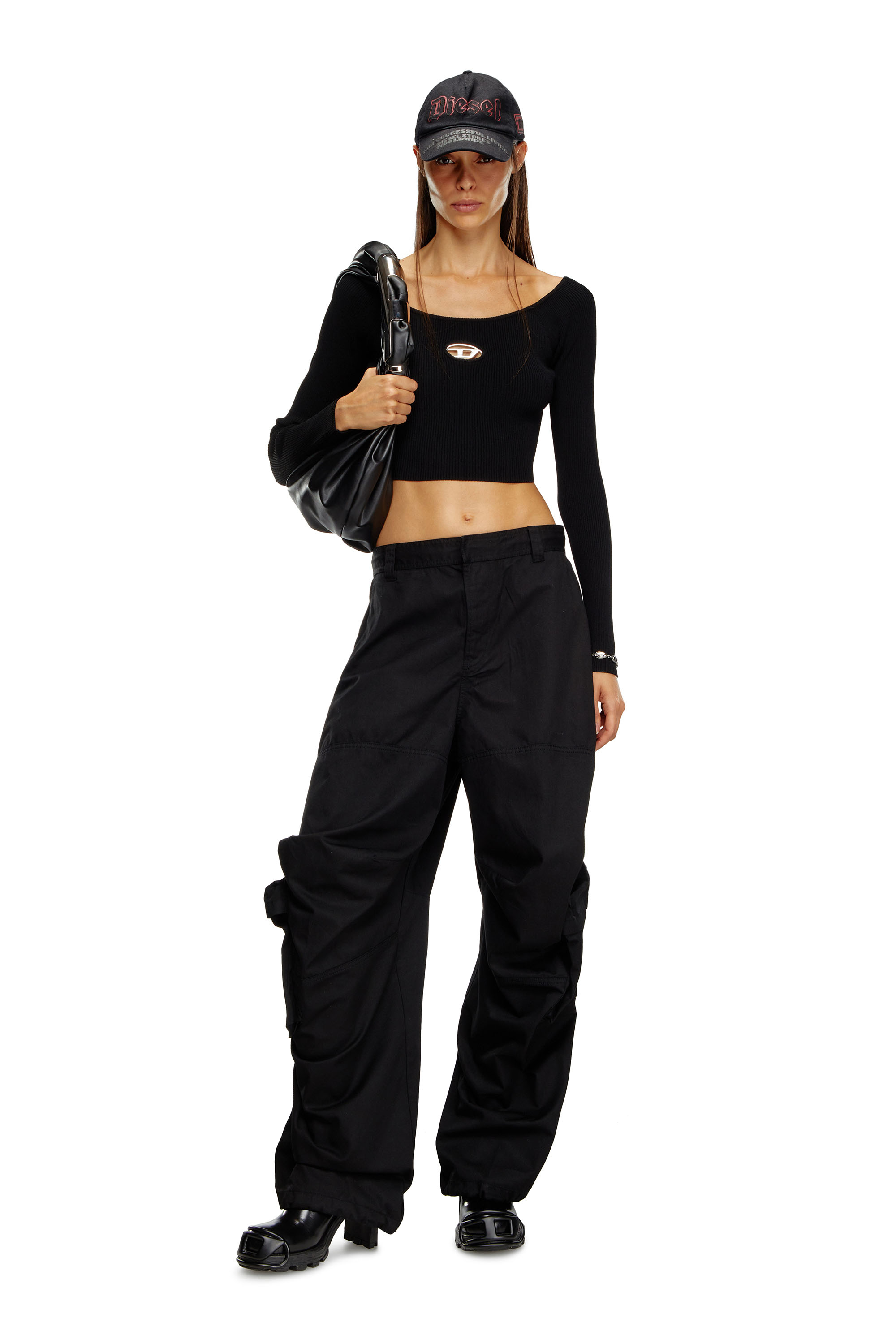 Diesel - M-VERA-LS, Female's Off-the-shoulder top in ribbed knit in グレー/ブラック - 2