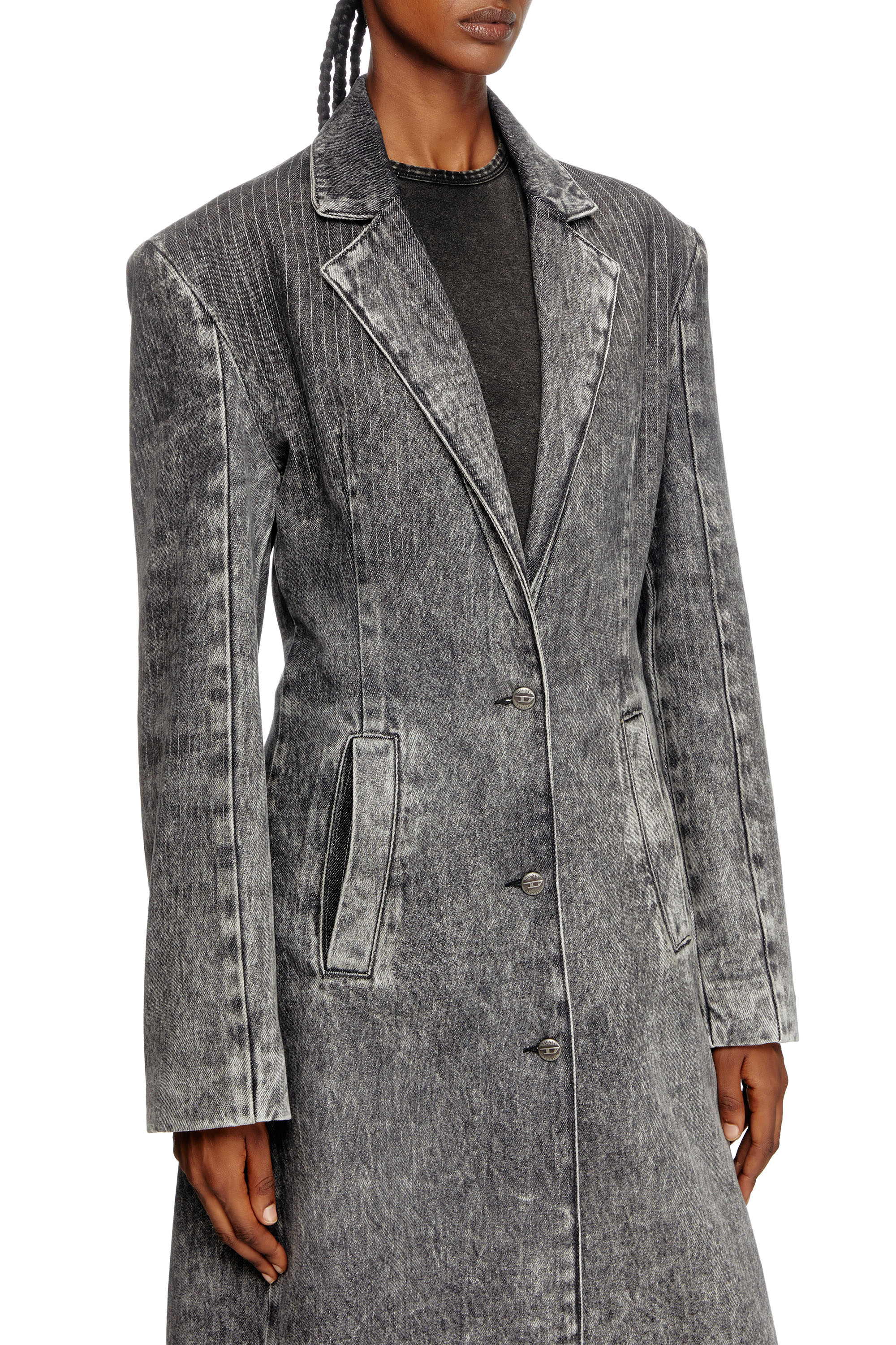 Diesel - DE-COAT-LONG-S, Female's Coat in tailoring pinstripe denim in ライトグレー - 5