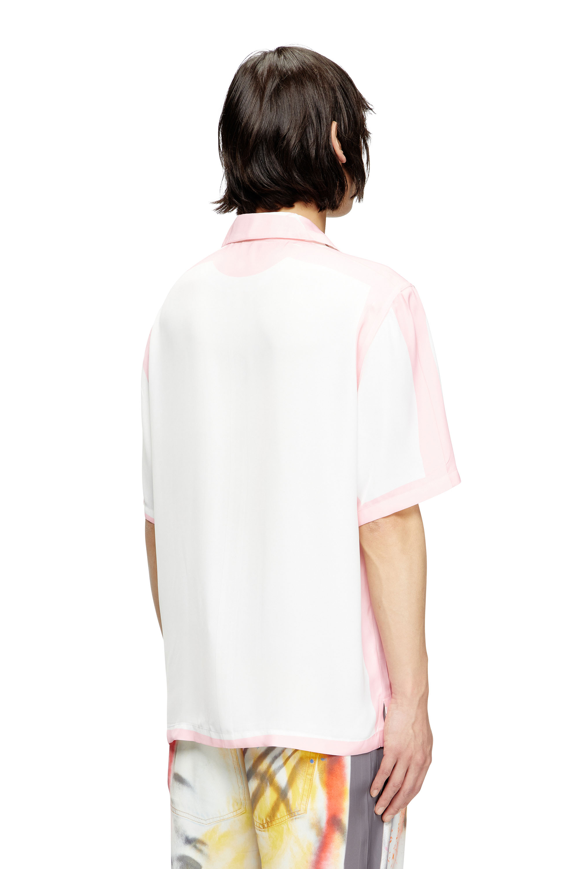 Diesel - C-PAROSHORT-GRAFFITI-FRA, Unisex's Satin bowling shirt with graffiti logo in ピンク/ホワイト - 4