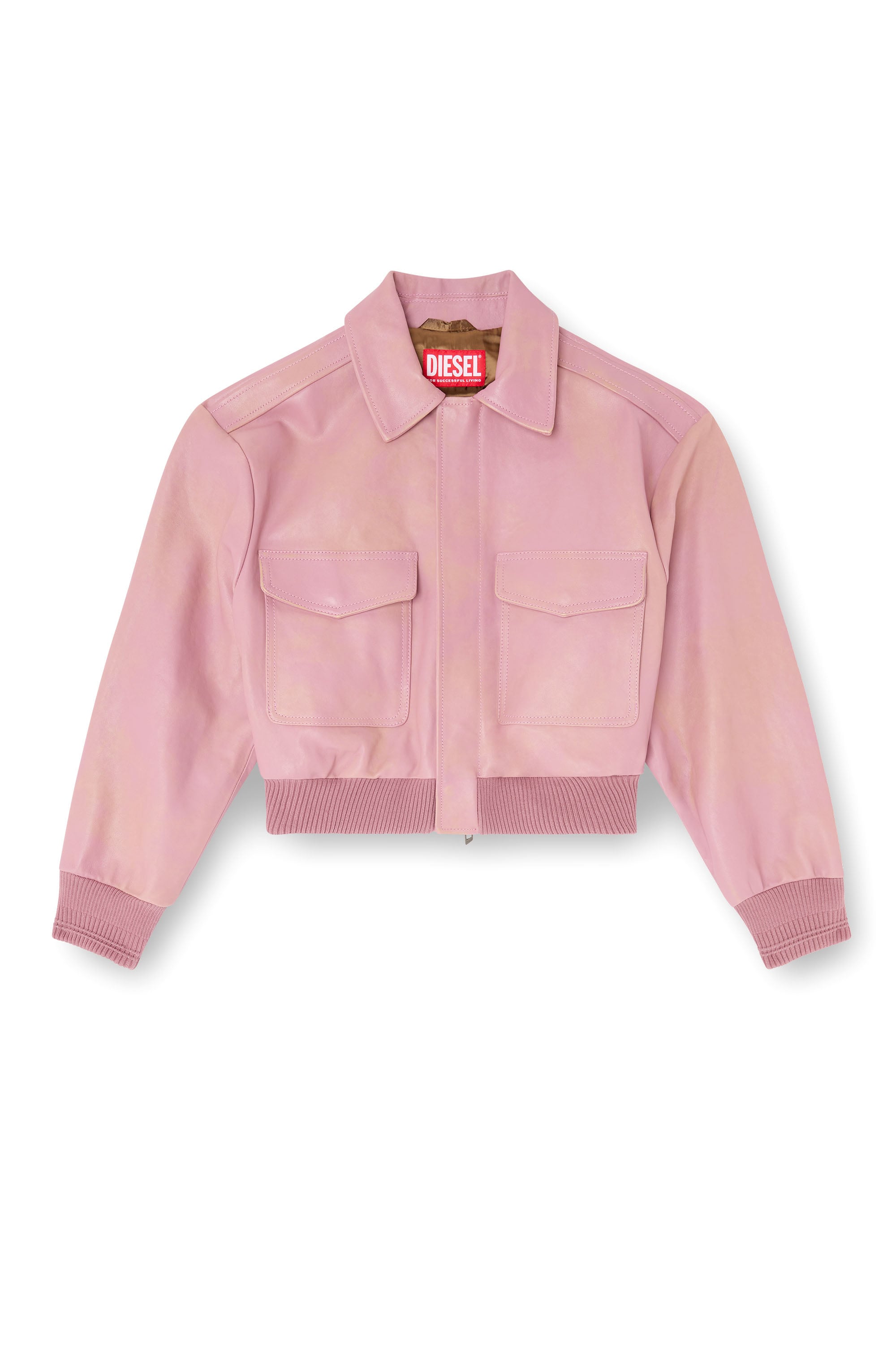 Diesel - L-AVIA, Female's Aviator jacket in treated leather in ピンク / ホワイト - 3