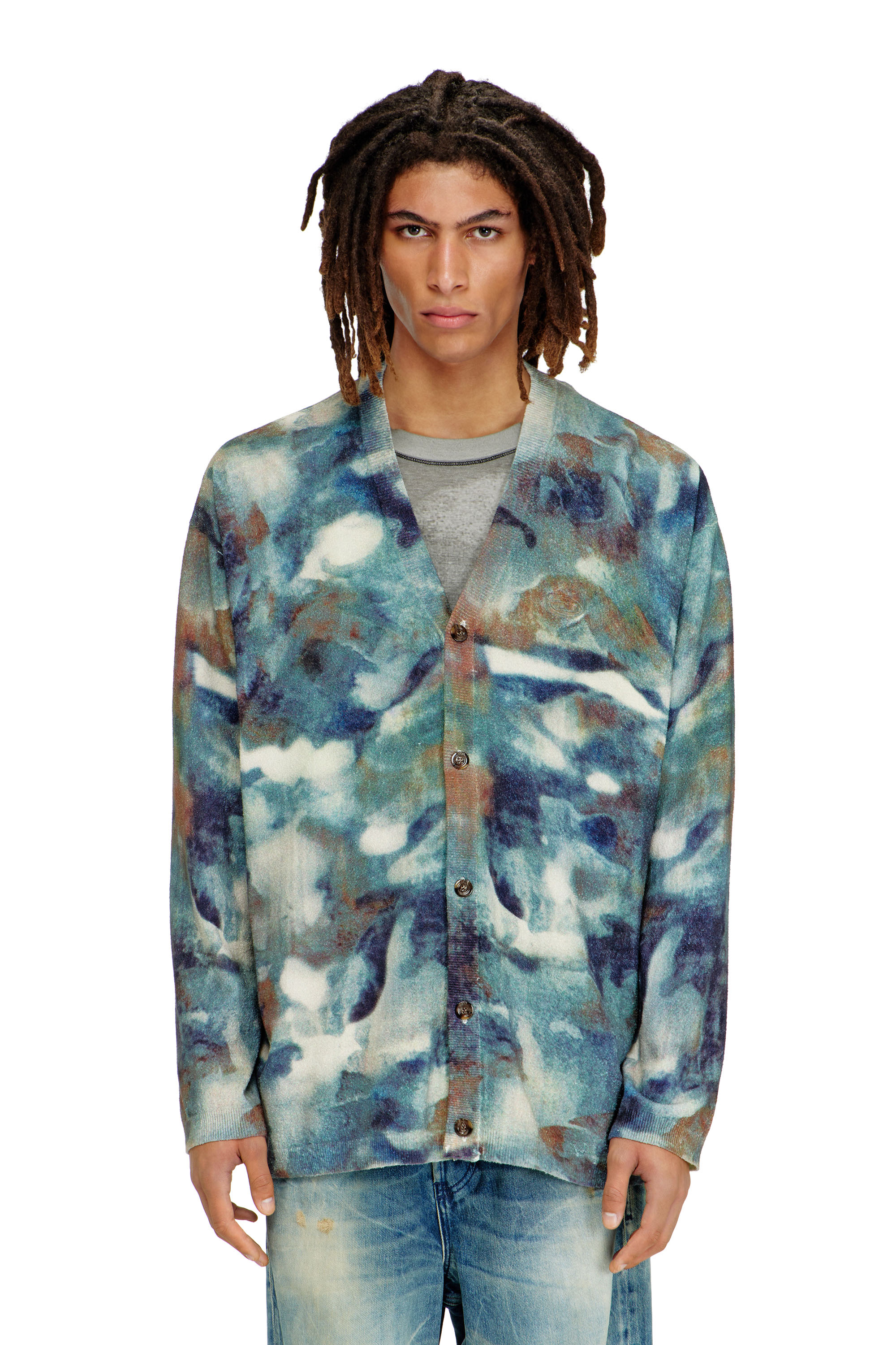 Diesel - M-ILLUM-CARDIGAN, Unisex's Sponge-yarn cardigan with abstract print in ブルー - 6