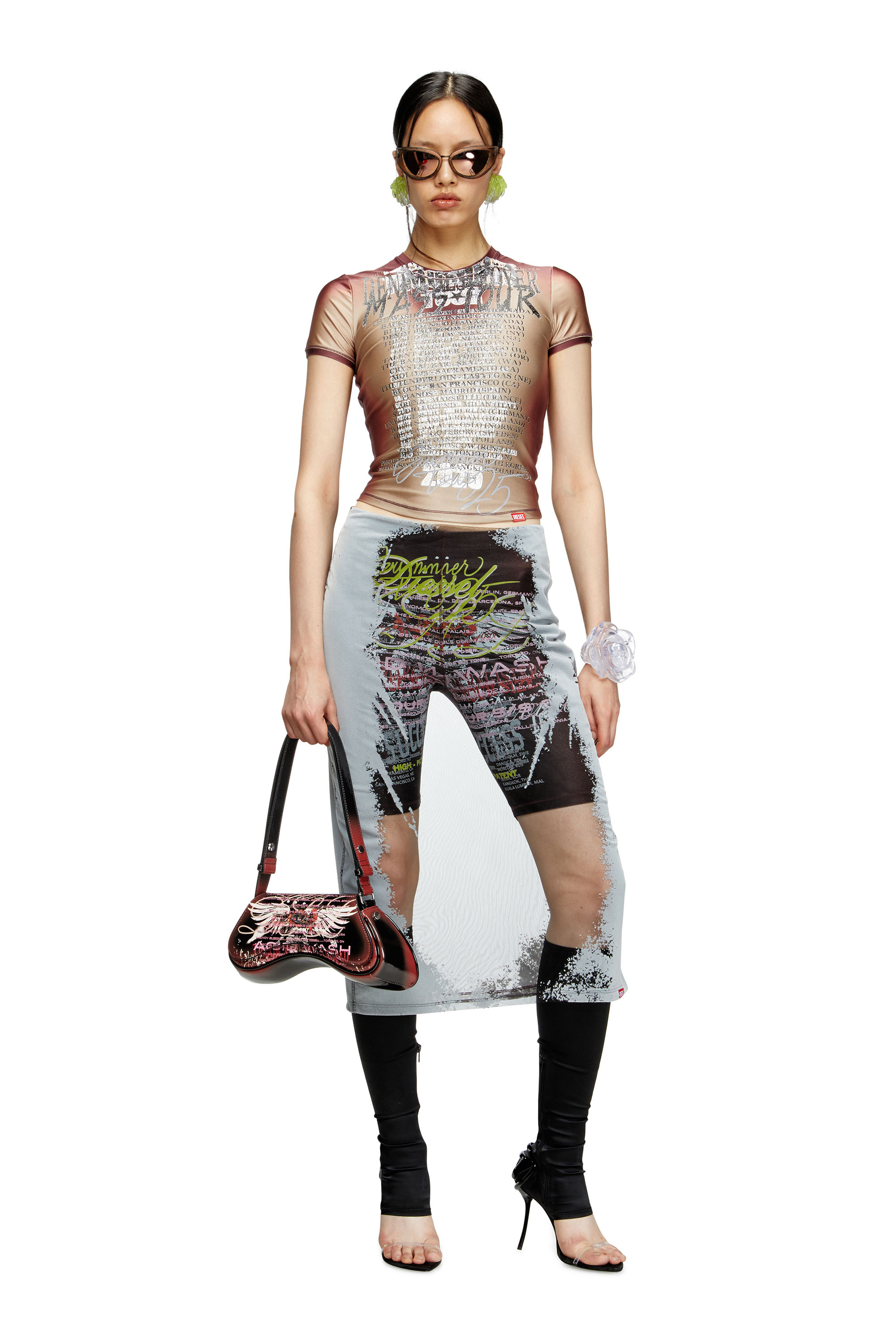 Diesel - T-KALYC, Female's Short-sleeve top with lyrics print in ブラウン - 1