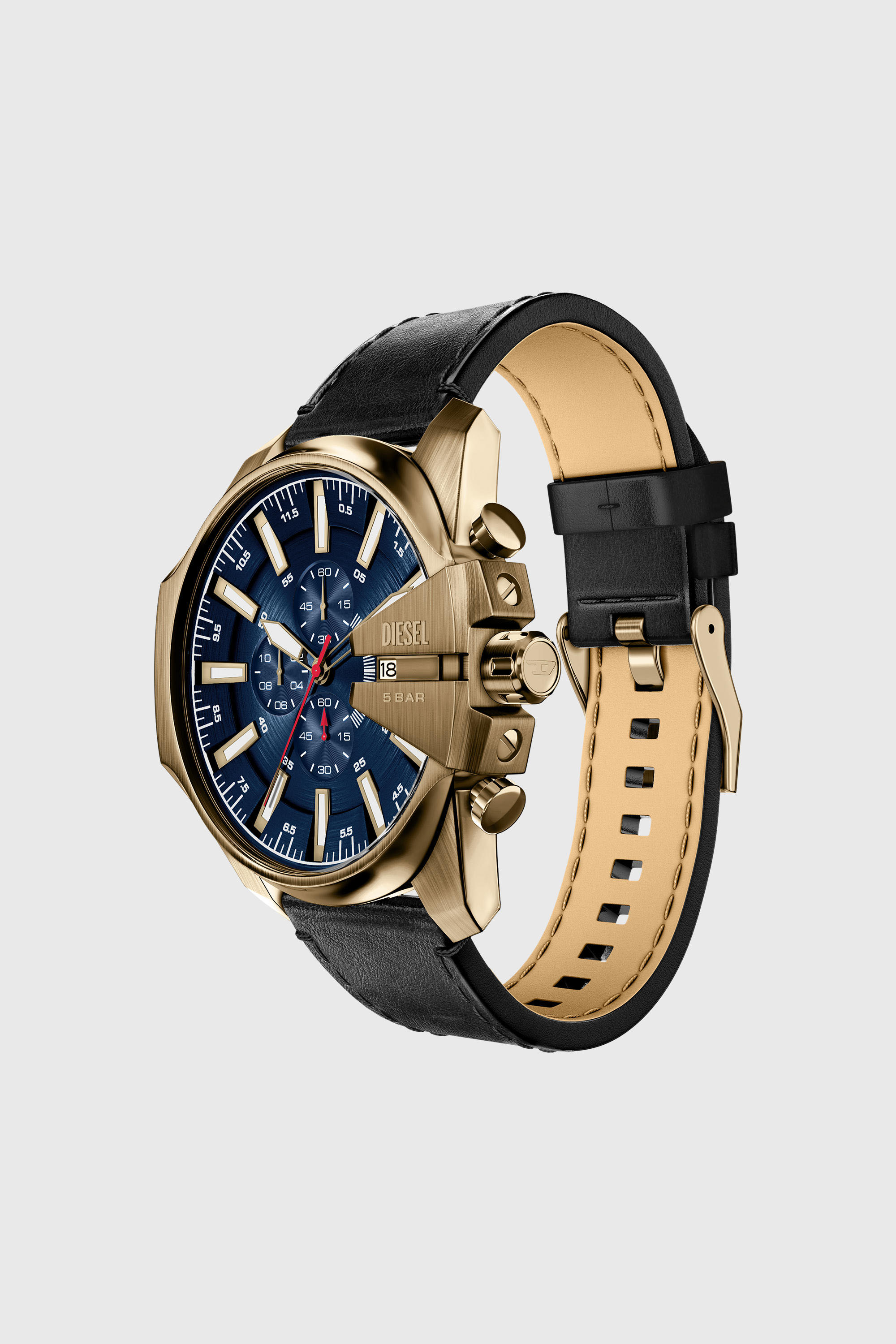 Diesel - DZ4732 WATCH, Male's Mega Chief Slim antique gold-tone black leather watch in ブラック - 6