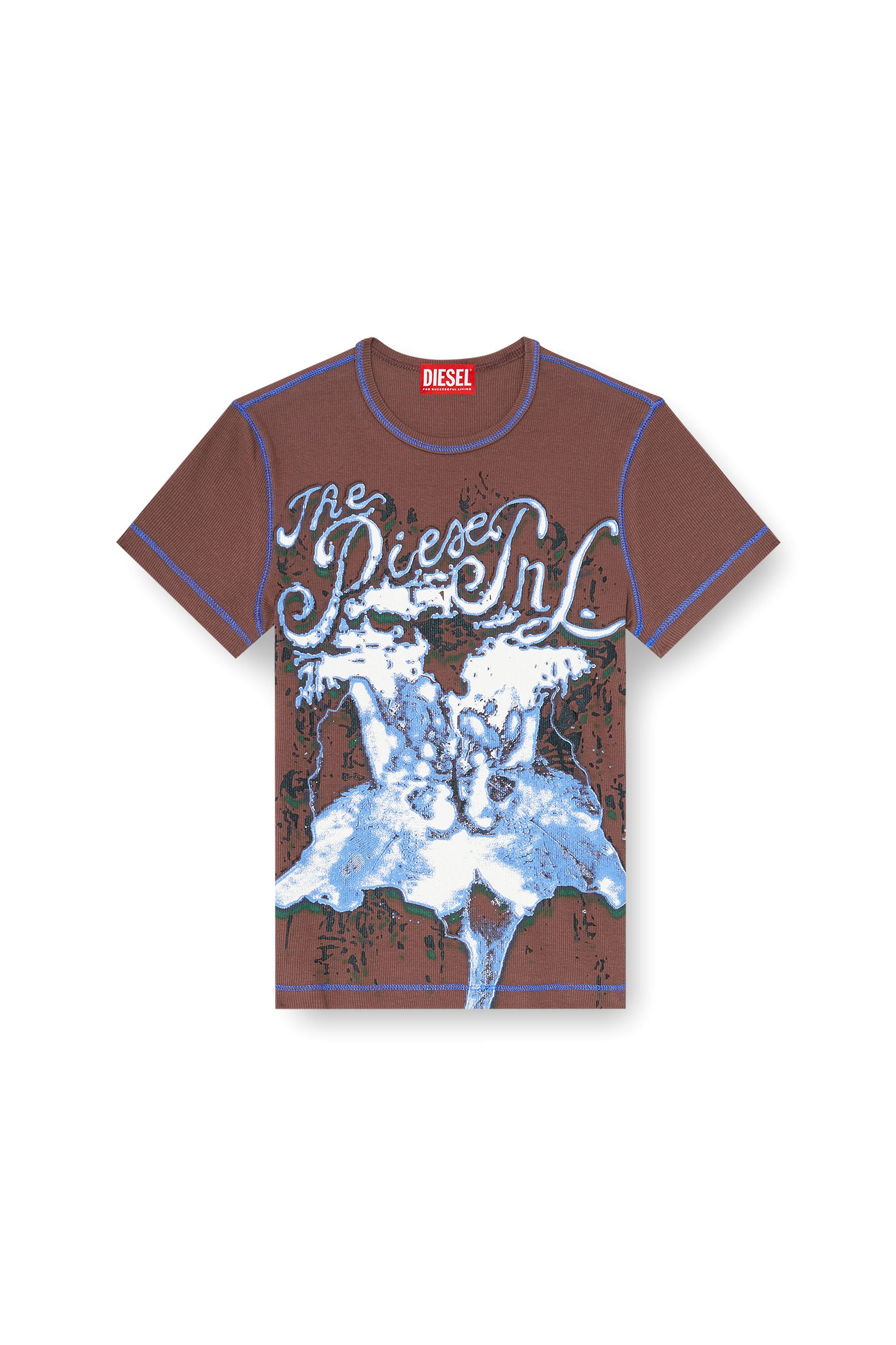 Diesel - T-BRENDA, Female's Animalier-print top in rib stretch jersey in ブラウン - 3