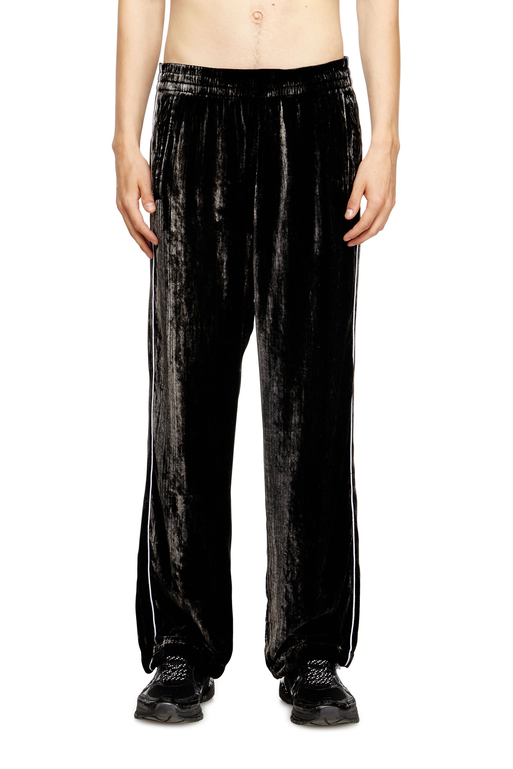 Diesel - P-HAY, Male's Track pants in treated velvet in ブラック/ホワイト - 1
