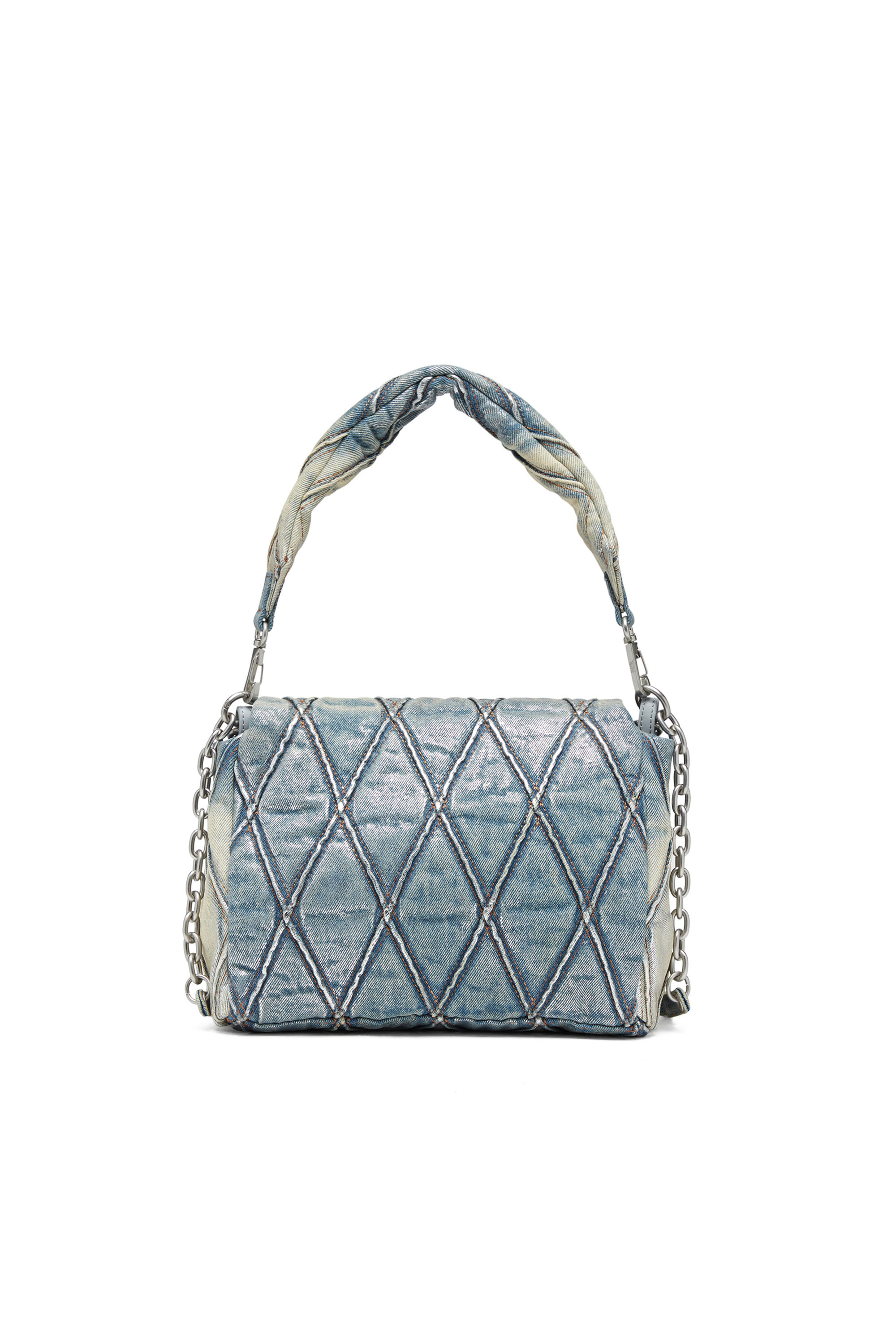Diesel - CHARM-D SHOULDER M, Female's Charm-D M-Shoulder bag in metallic quilted denim in ライトブルー - 3