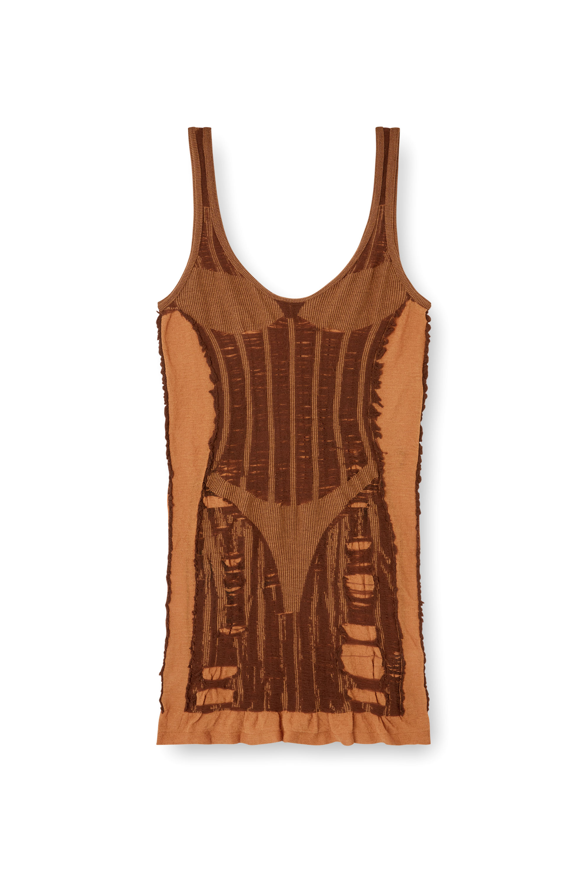 Diesel - M-CALIMERA-SHORT, Female's Mini dress in distressed second-skin knit in ブラウン - 2