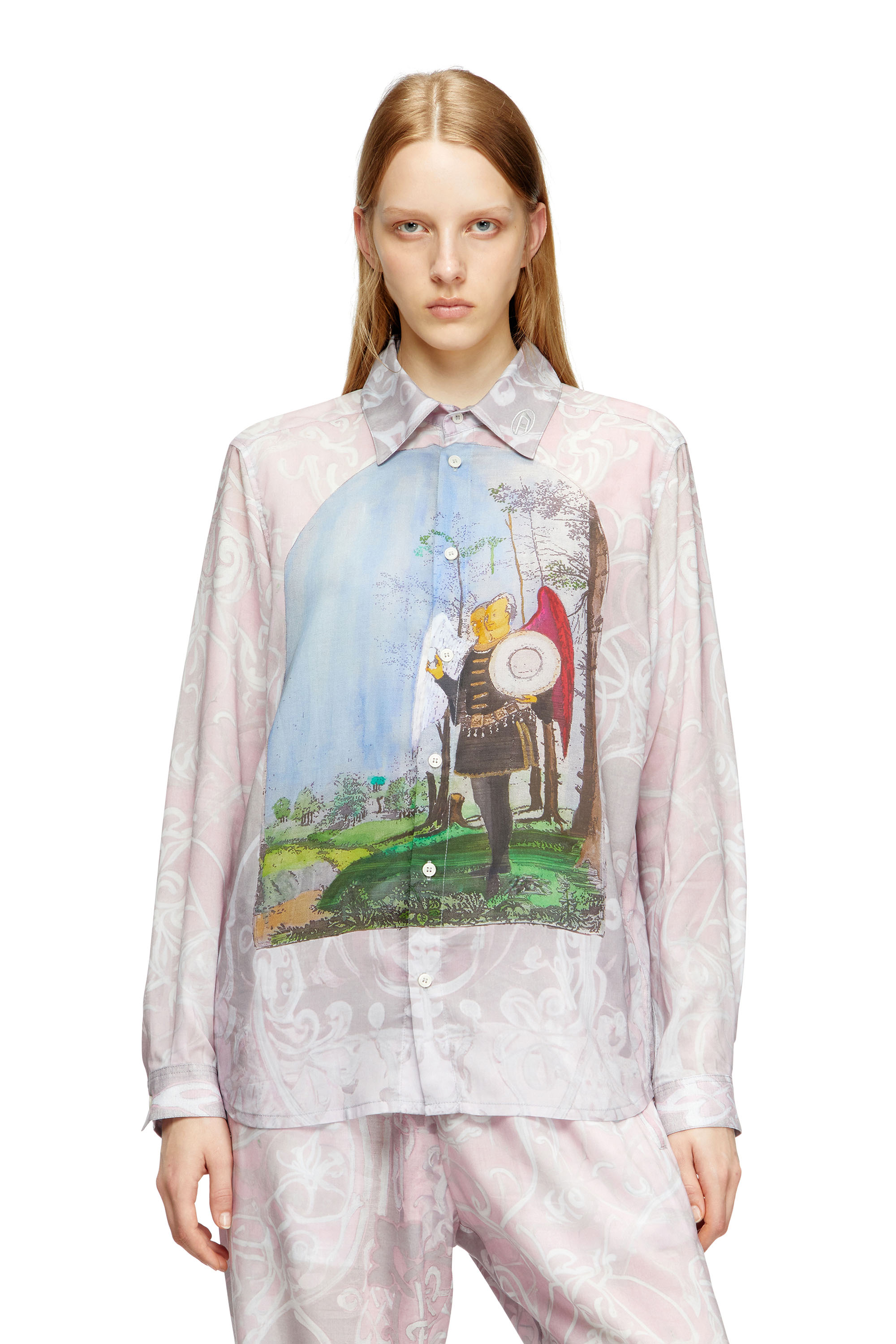 Diesel - S-SIMPLY-A-AJFW, Unisex's Shirt with medieval print in ピンク / ホワイト - 1