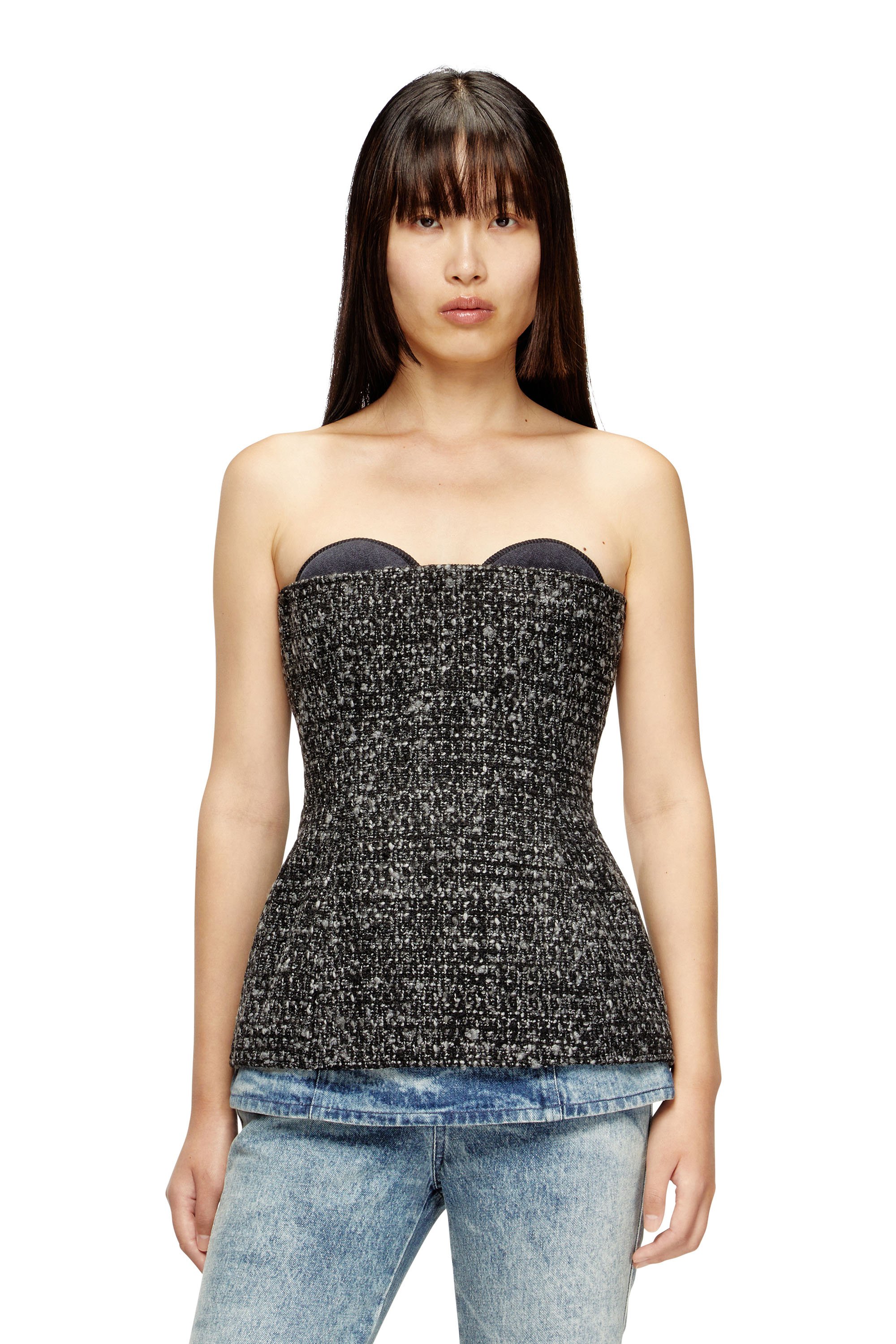 Diesel - T-ORSET, Female's Bouclé corset top with ultra-low cut in ブラック - 1