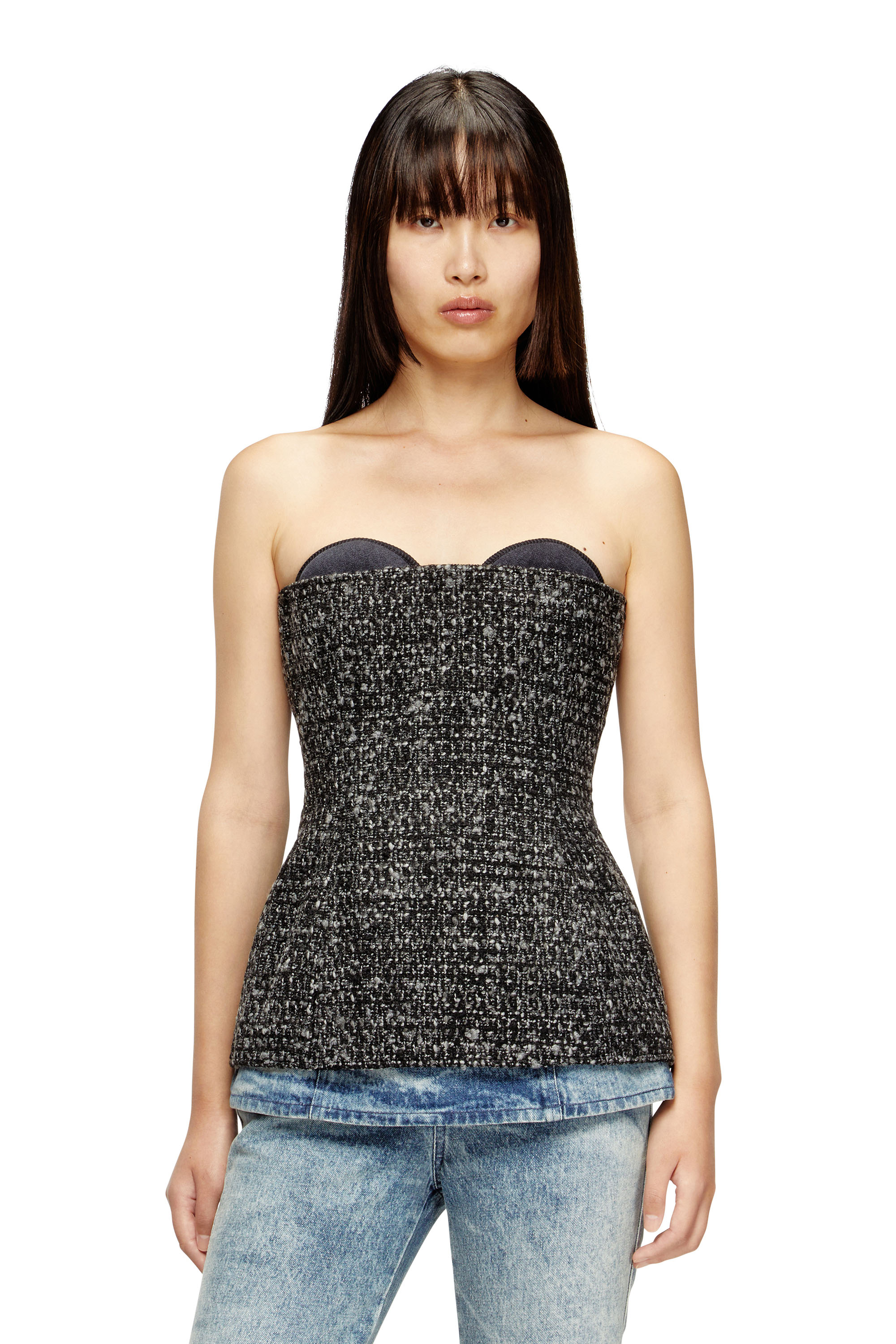 Diesel - T-ORSET, Female's Bouclé corset top with ultra-low cut in ブラック - 3