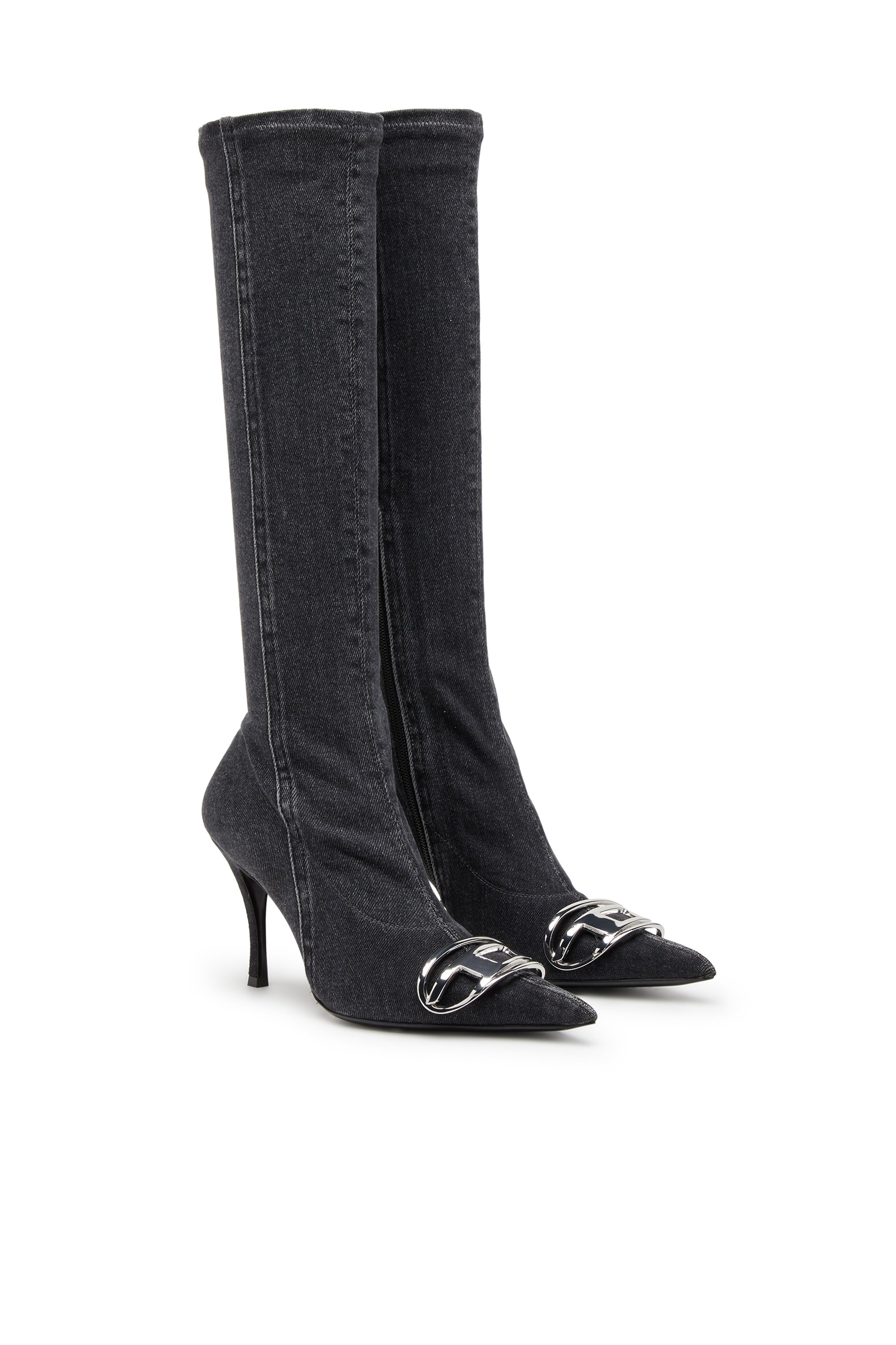 Diesel - D-VENUS KB D, Female's D-Venus-Knee-high boots in stretch denim in ブラック - 2
