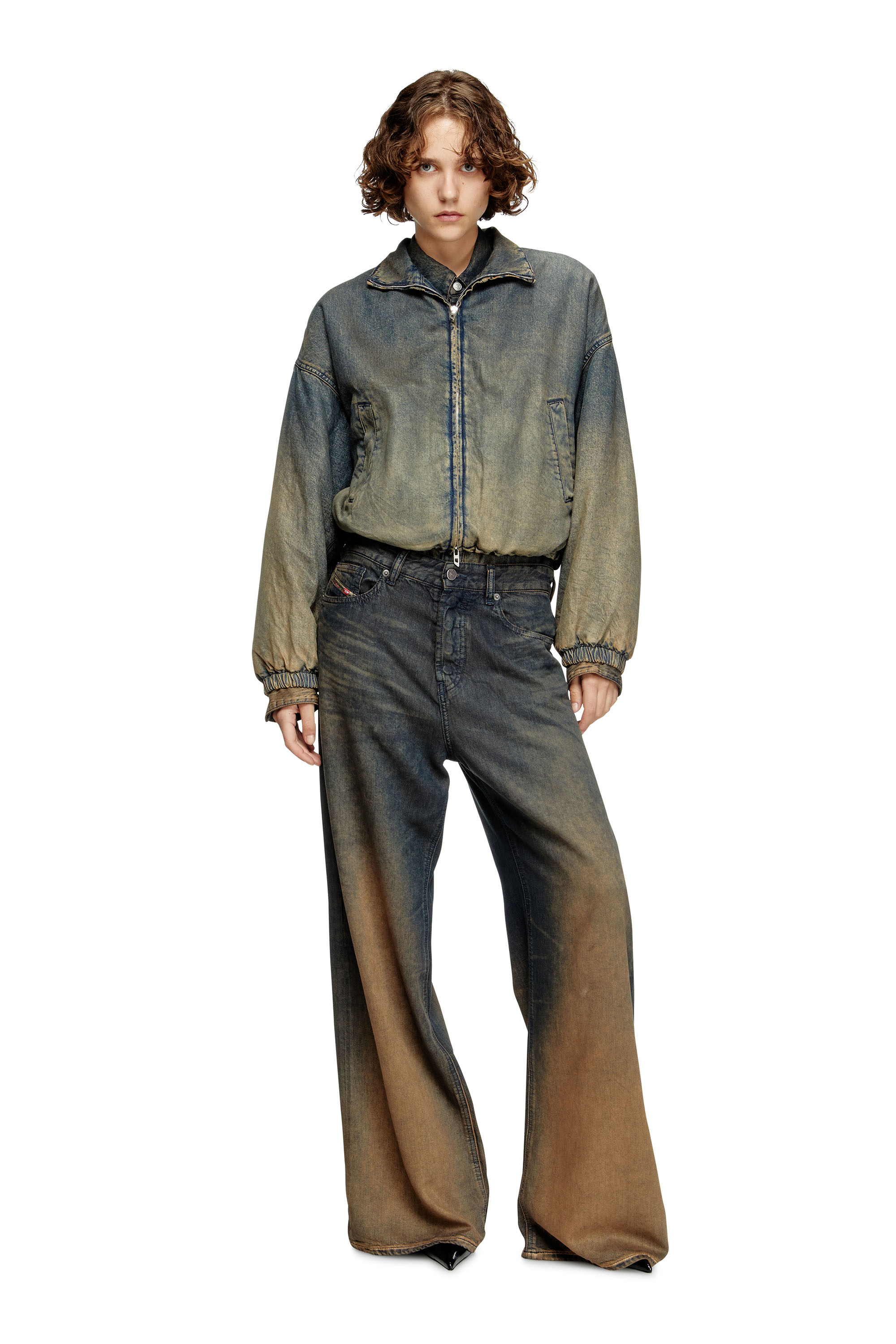 Diesel - DE-FLOWER-S, Female's Zipped jacket in fluid shaded denim in ミディアムブルー - 1