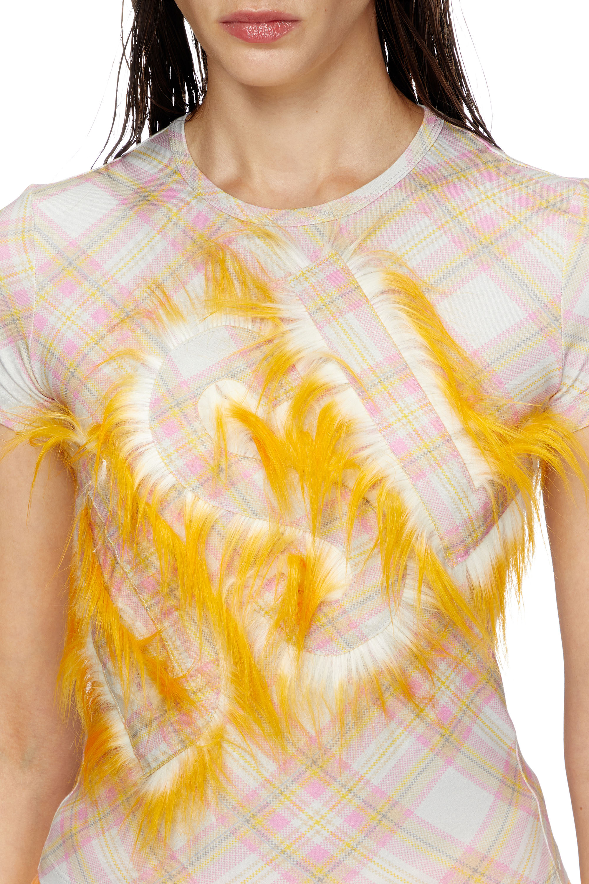 Diesel - T-UNFURY, Female's Check top with fuzzy logo in ピンク/オレンジ - 5