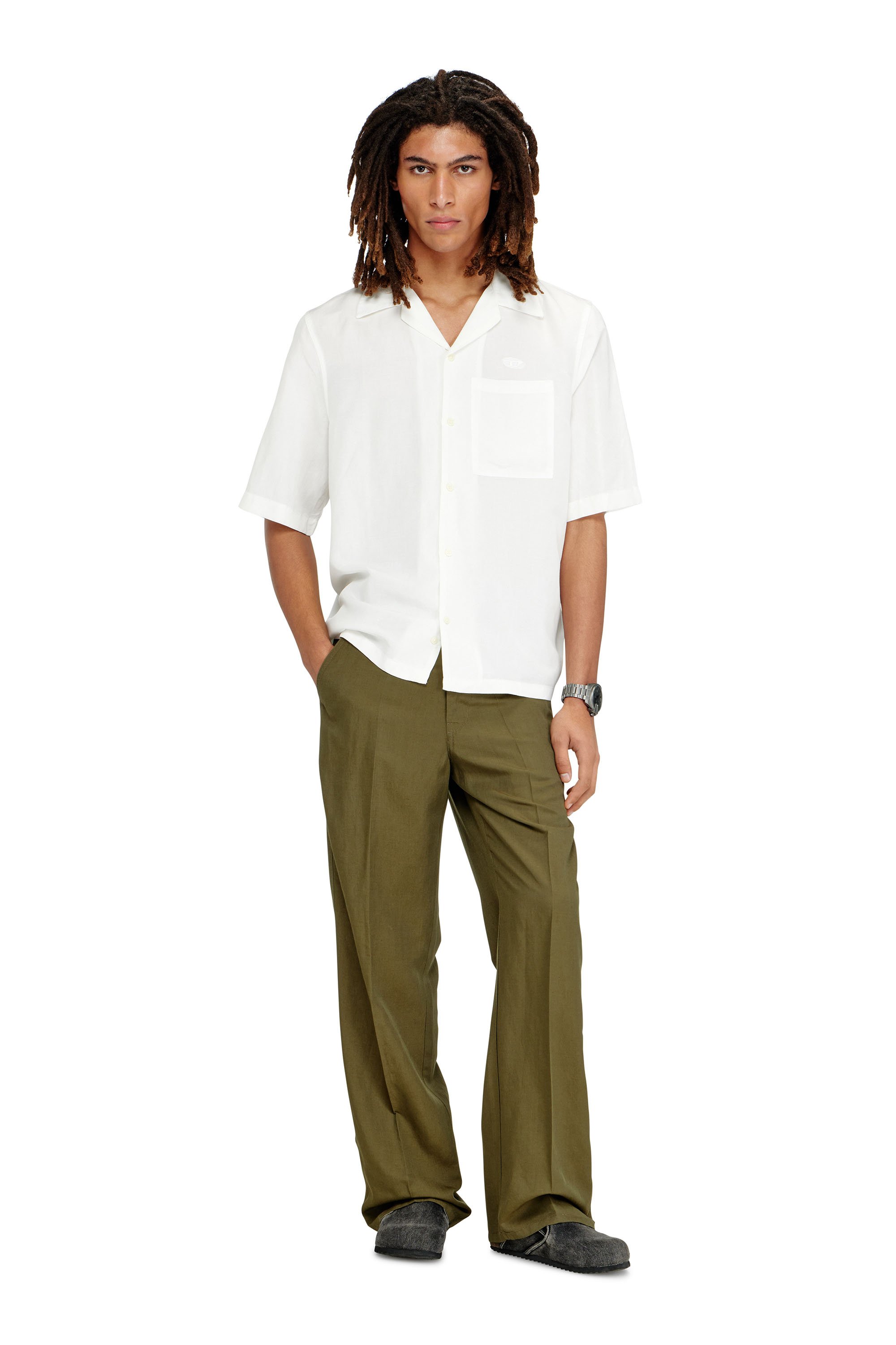 Diesel - S-BRACK-PGBS, Male's Linen-blend shirt with short sleeves in ホワイト - 2