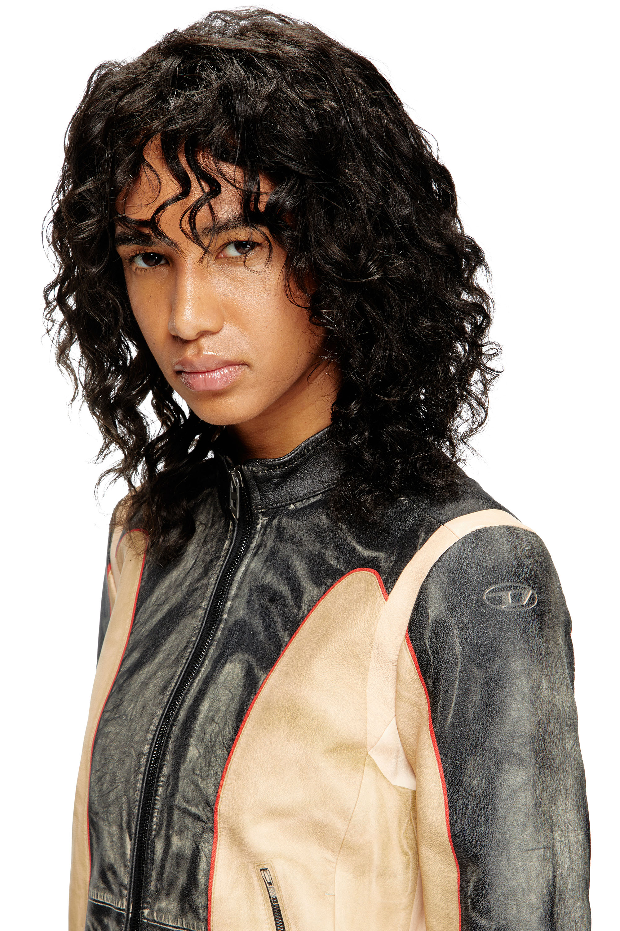 Diesel - L-OONIE, Female's レザージャケット in ベージュ/ブラック - 4