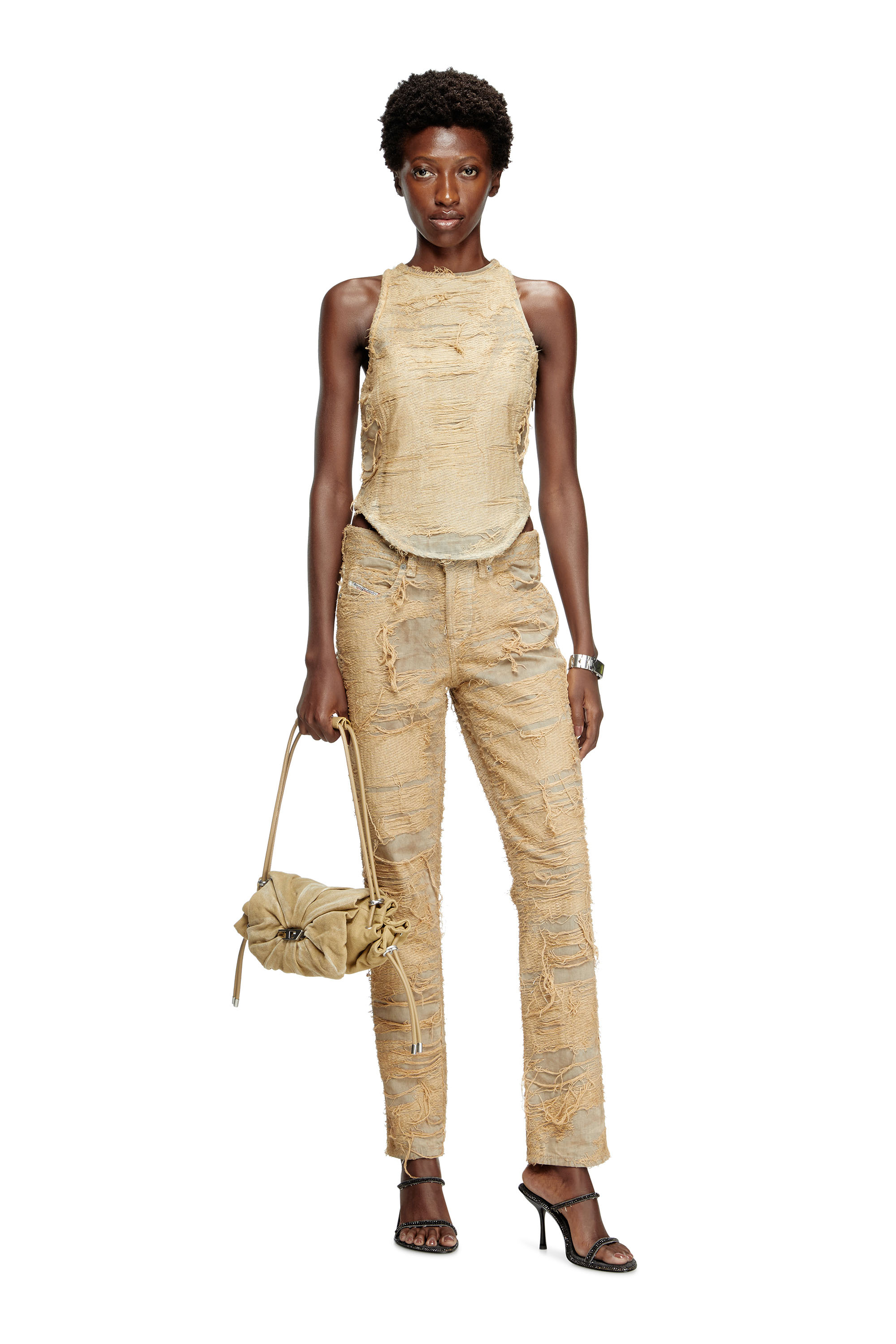 Diesel - DE-ASTRO-FSG, Female's Top in overdyed floating-thread denim in ベージュ - 2