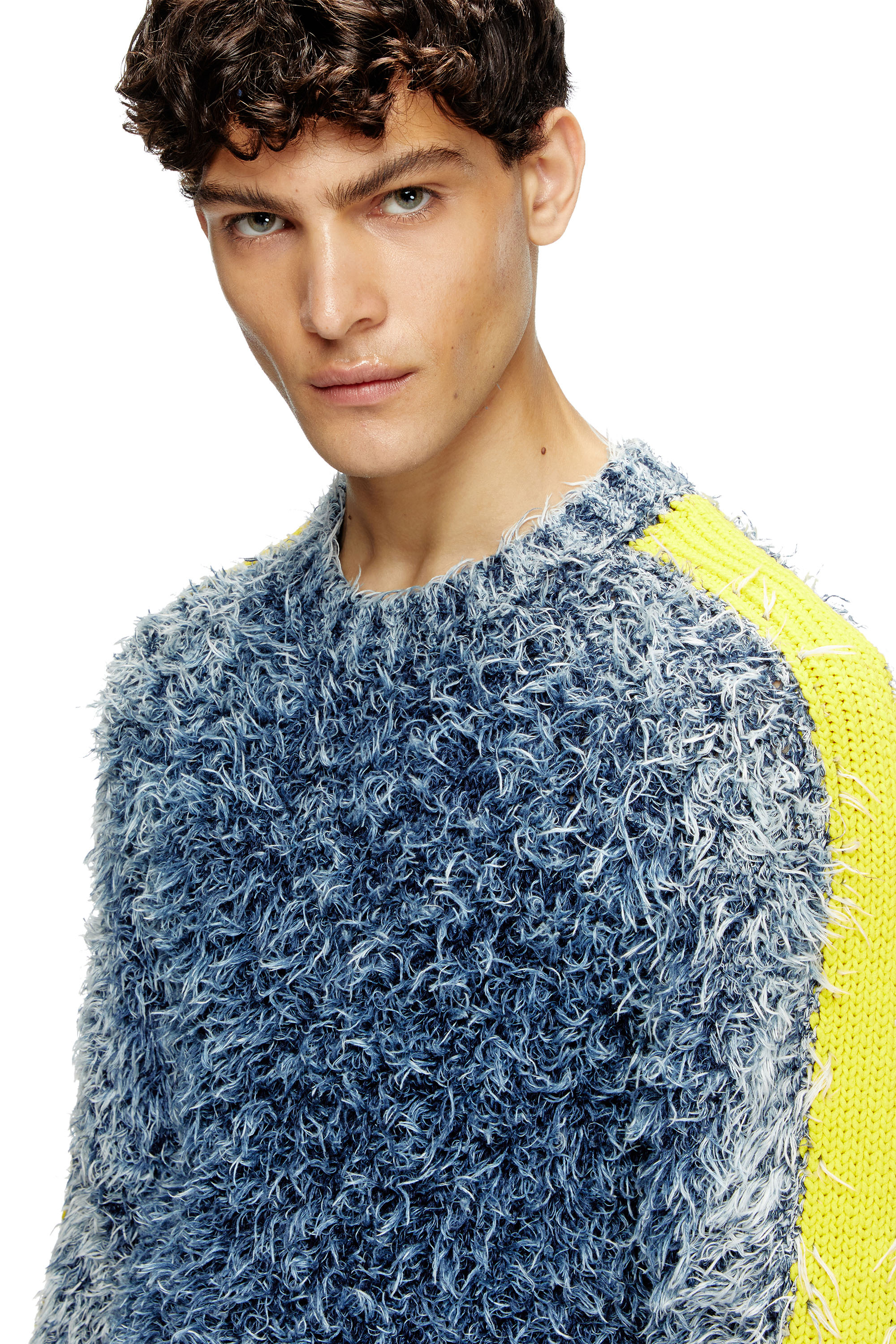 Diesel - K-DAMON, Male's Textured-knit jumper with contrast bands in ブルー - 5