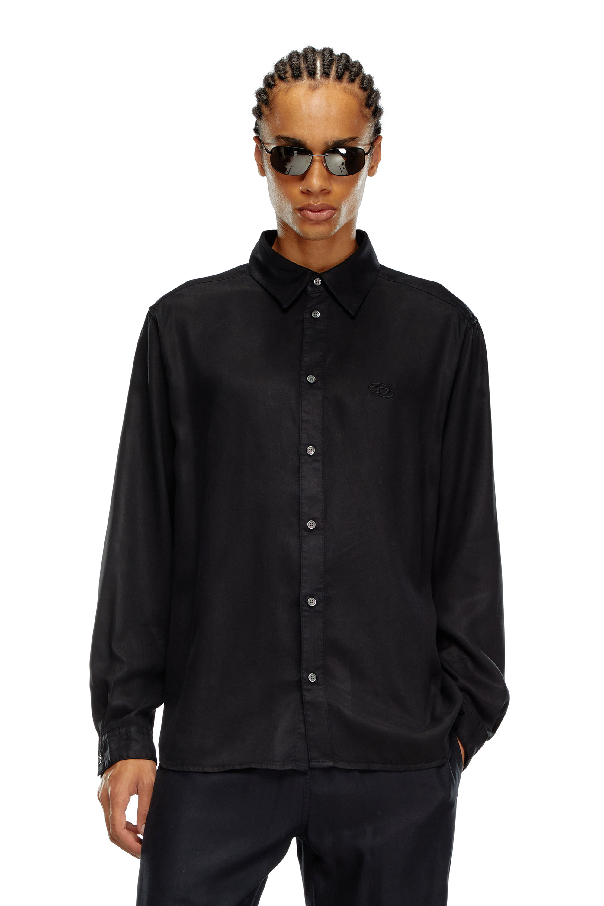Diesel - S-SIMPLY-C, Male's Fluid shirt with logo embroidery in ブラック - 3