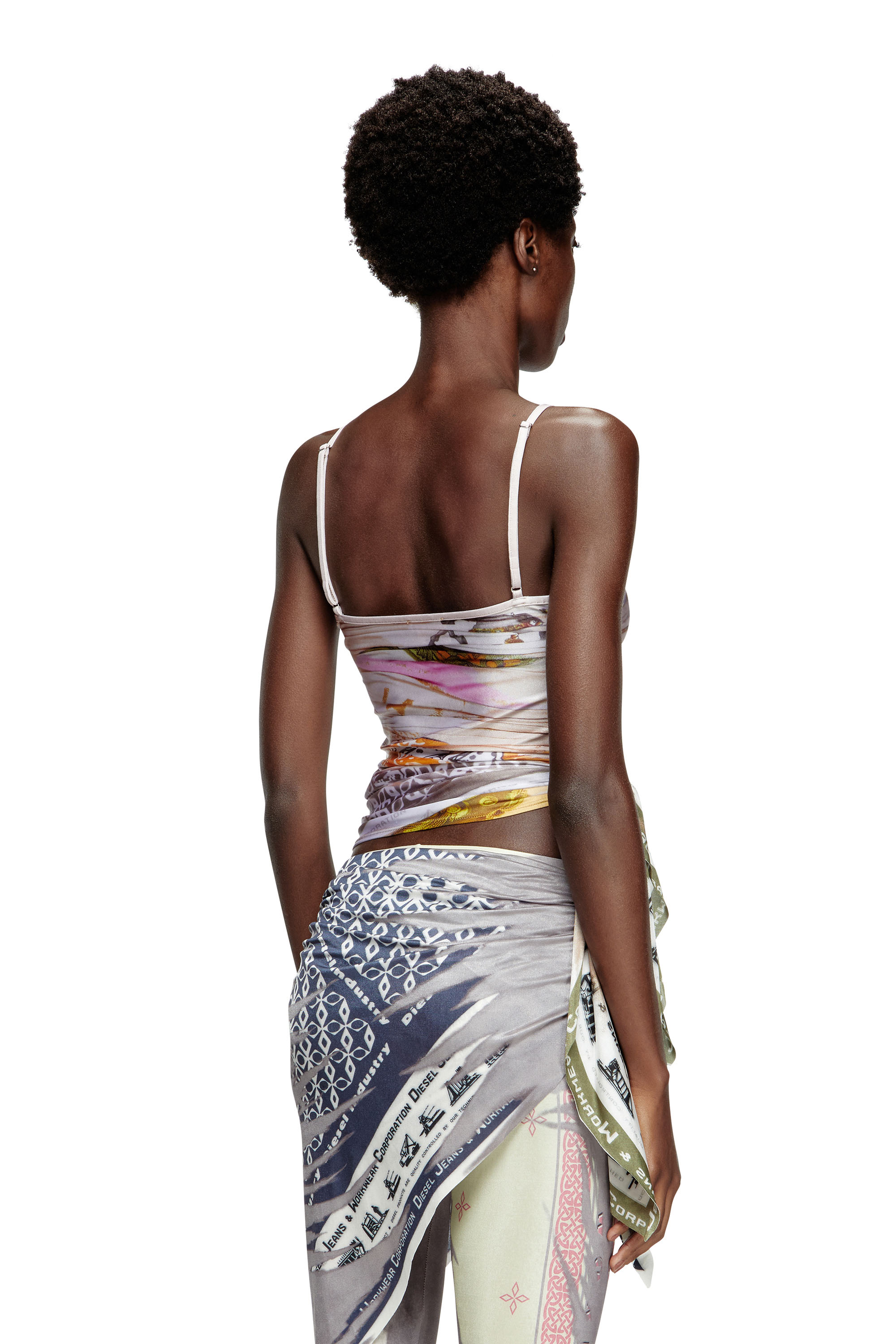 Diesel - T-LOVSKY, Female's Draped camisole with bandana knot in グリーン/ホワイト - 4