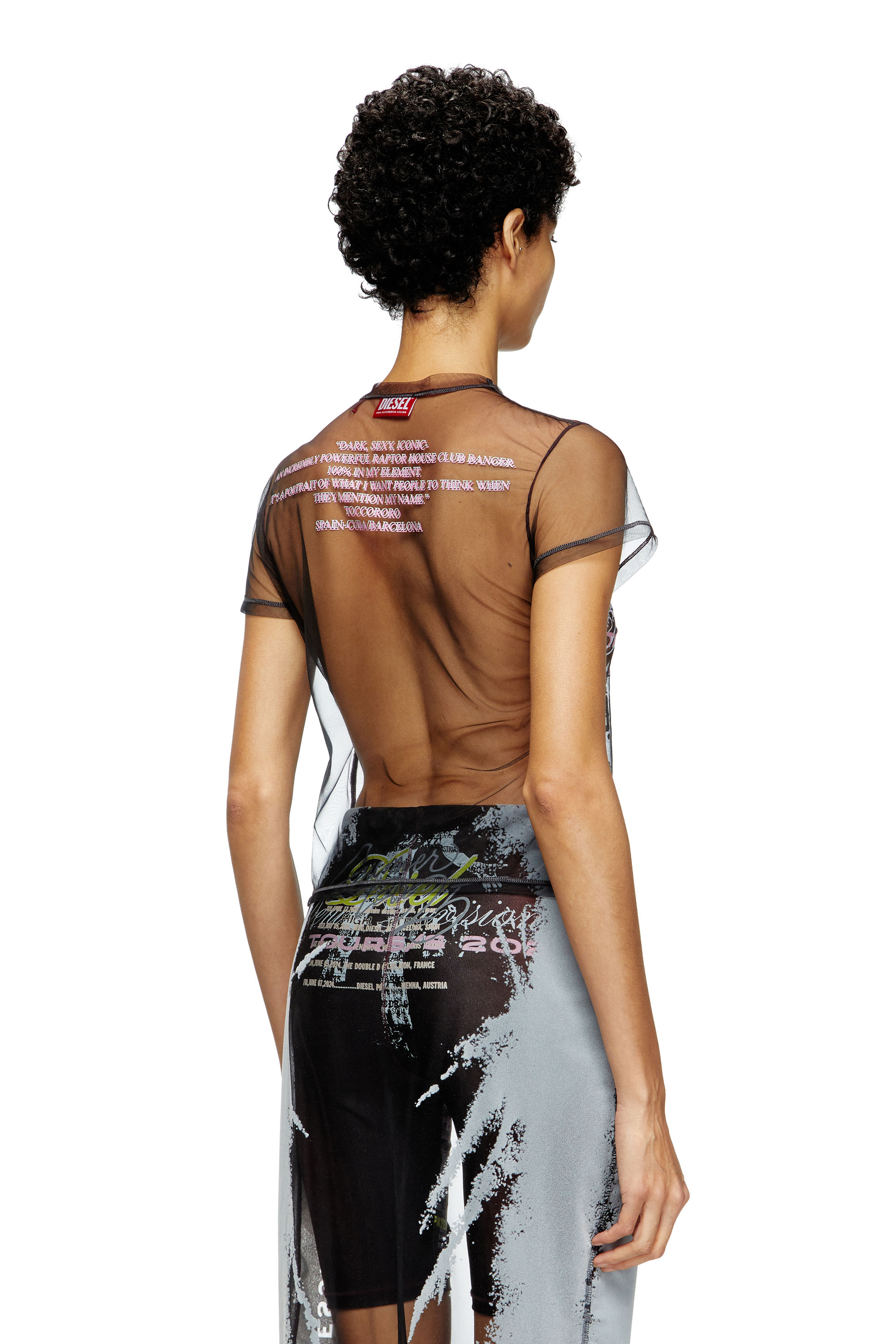 Diesel - T-YRAC, Female's Sheer top with lyrics print in ブラック - 4