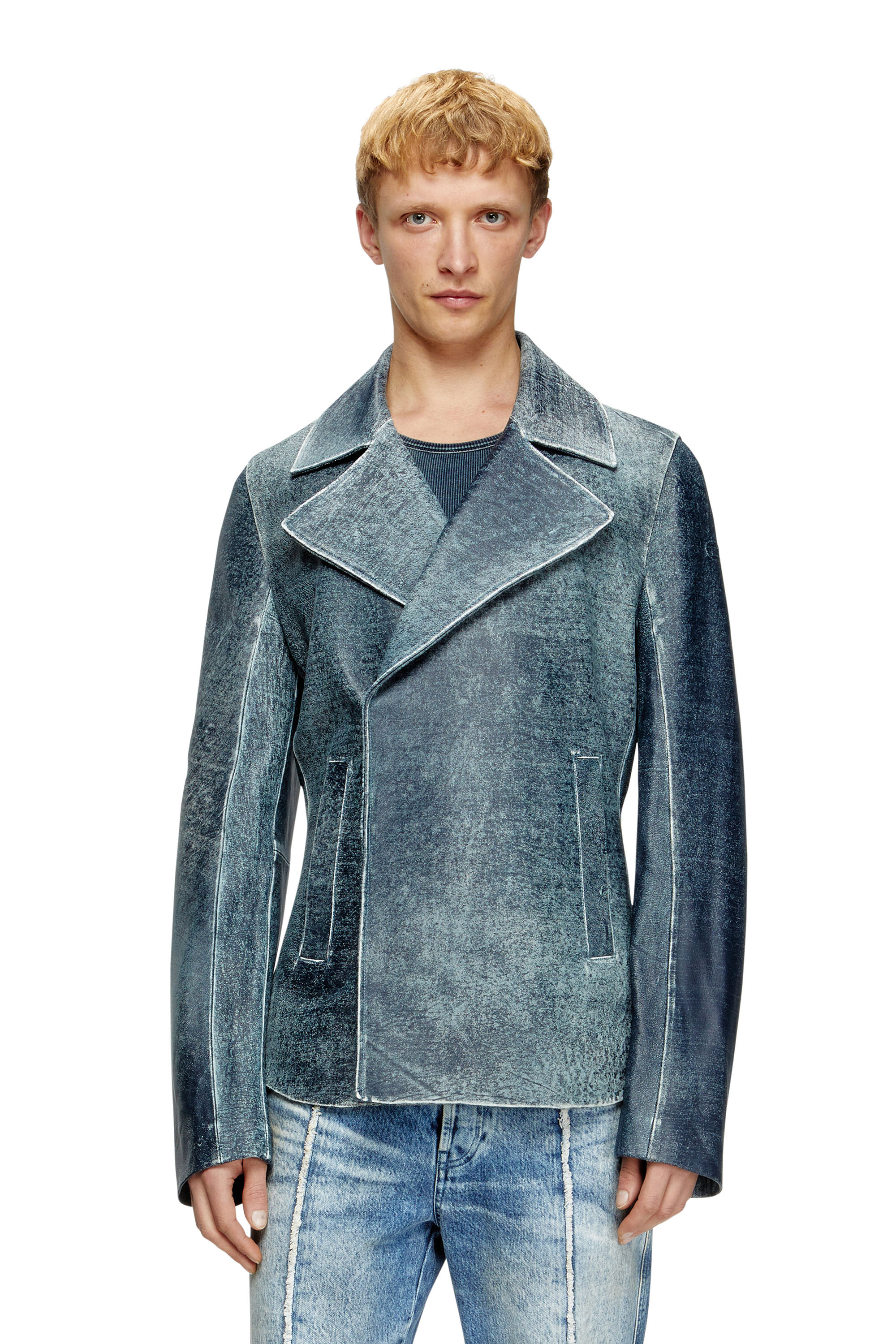Diesel - L-WERNER, Male's Jacket in denim-treated leather in ダークブルー - 3