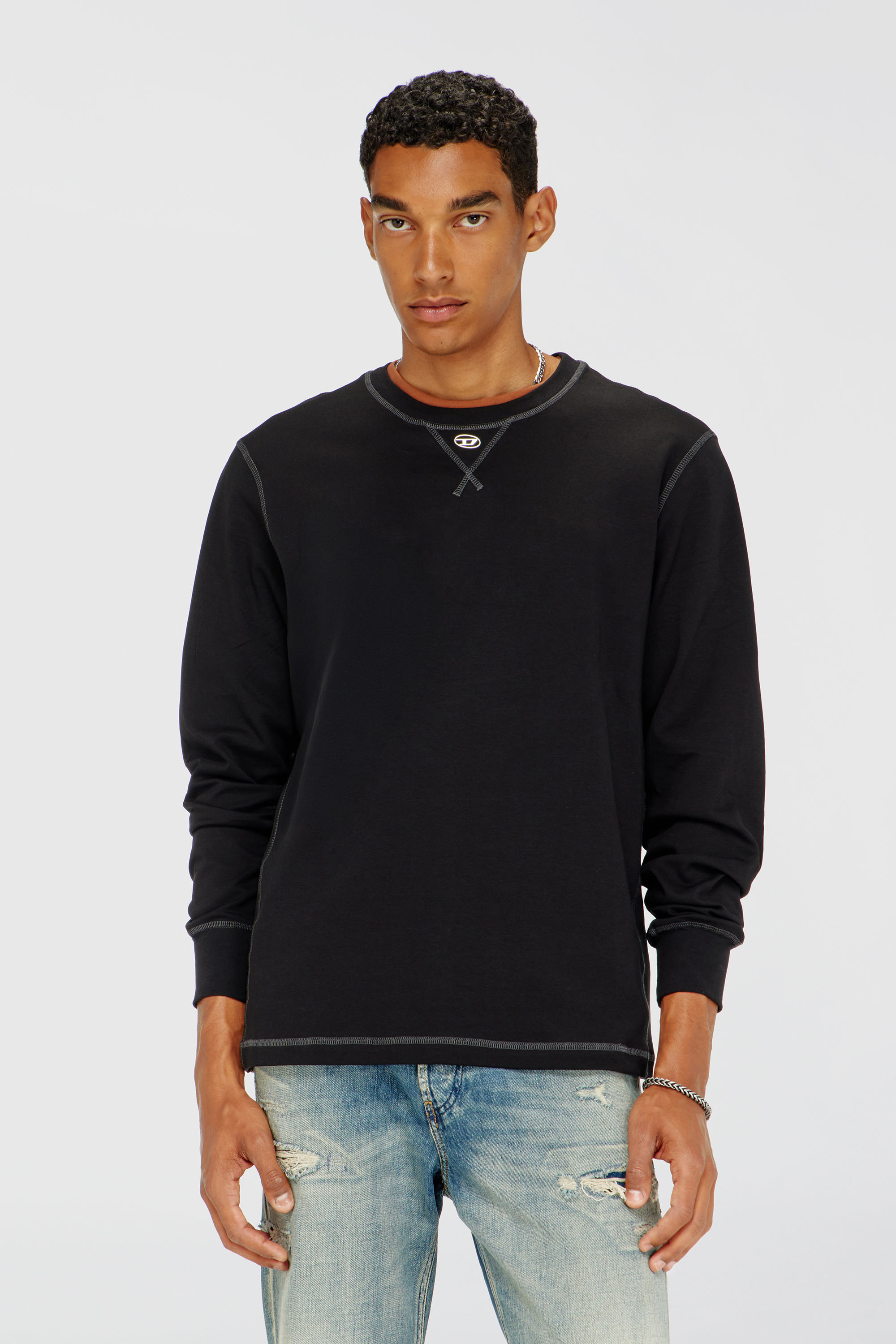 Diesel - T-MADJUST-LS-TR, Male's 長袖Tシャツ in ダークグレー - 1