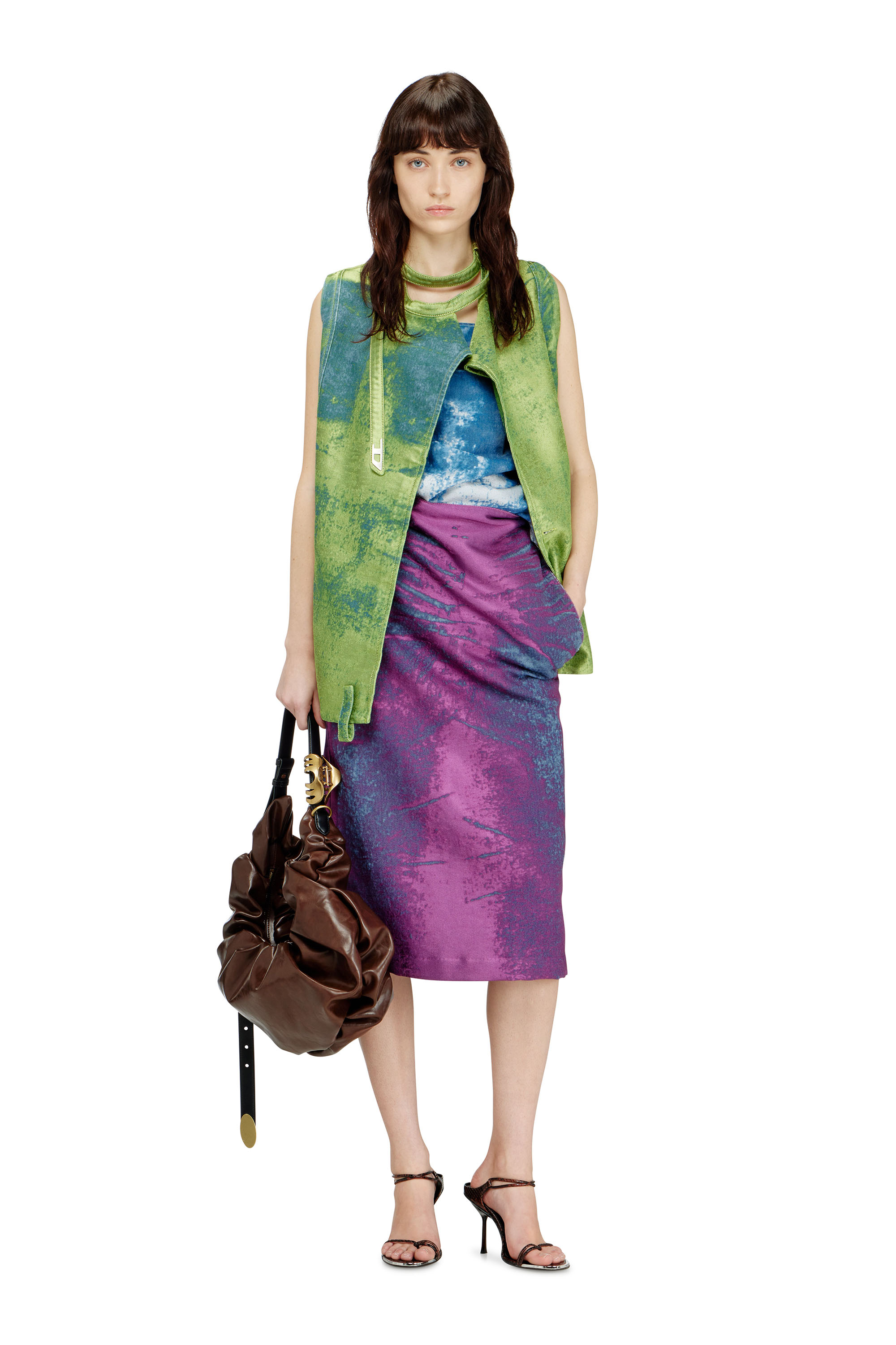 Diesel - DE-SIRA-FSI, Female's Midi skirt in coloured satin denim in バイオレット - 2