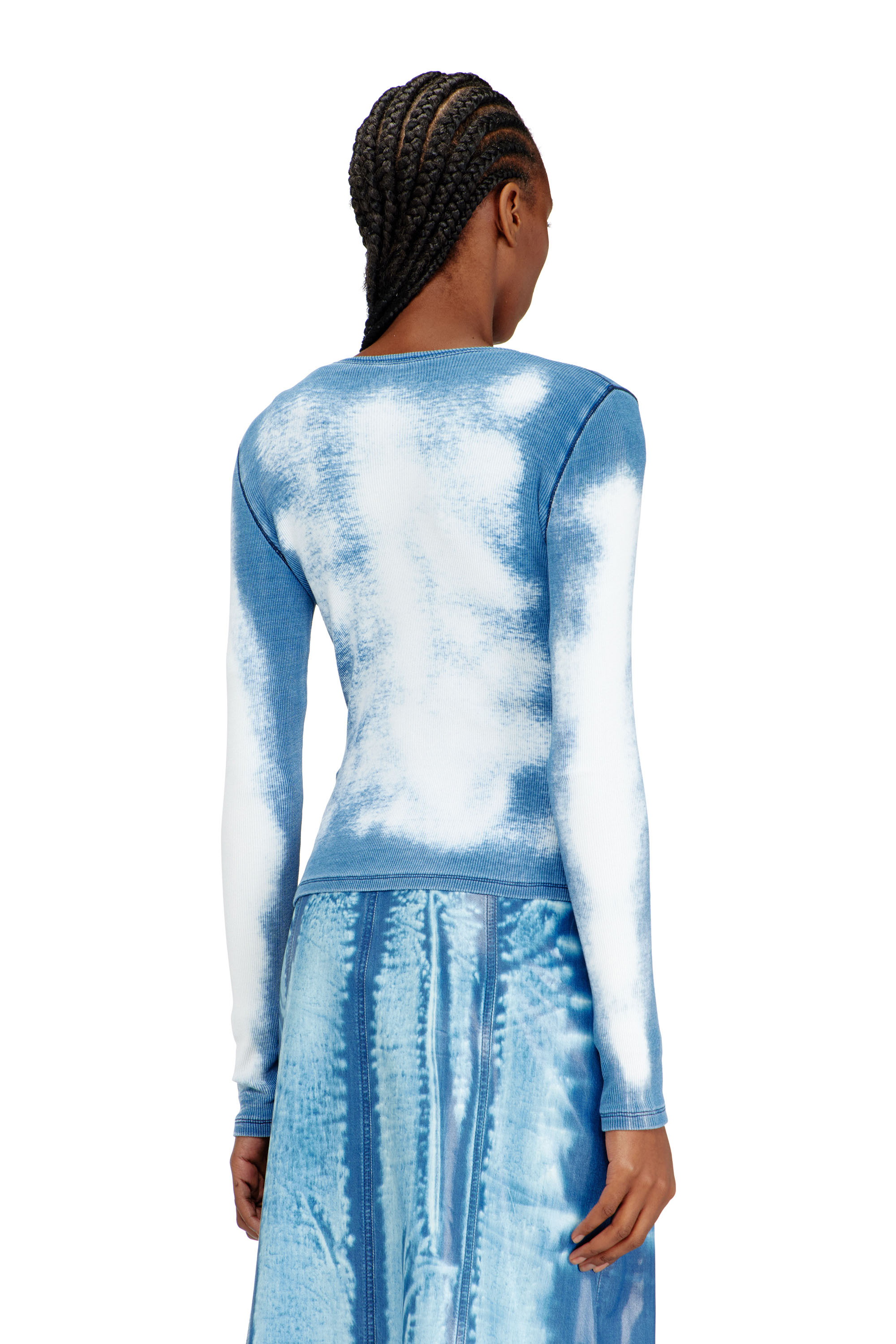 Diesel - T-GABRIEL, Female's Rib-jersey cardigan with bleached effect in ブルー - 3