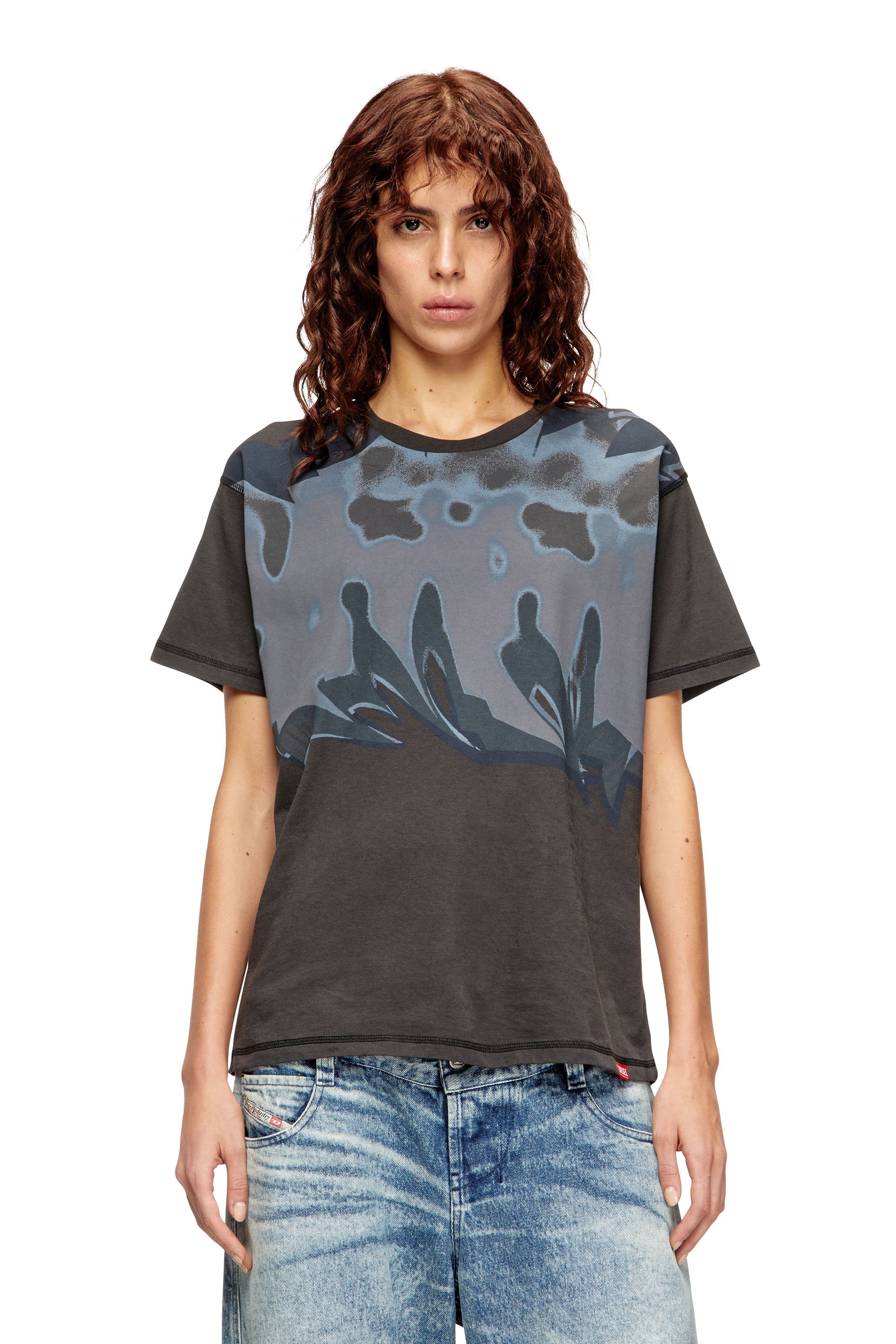 Diesel - T-PASSA, Female's Distressed T-shirt with graffiti print in ダークグレー - 1