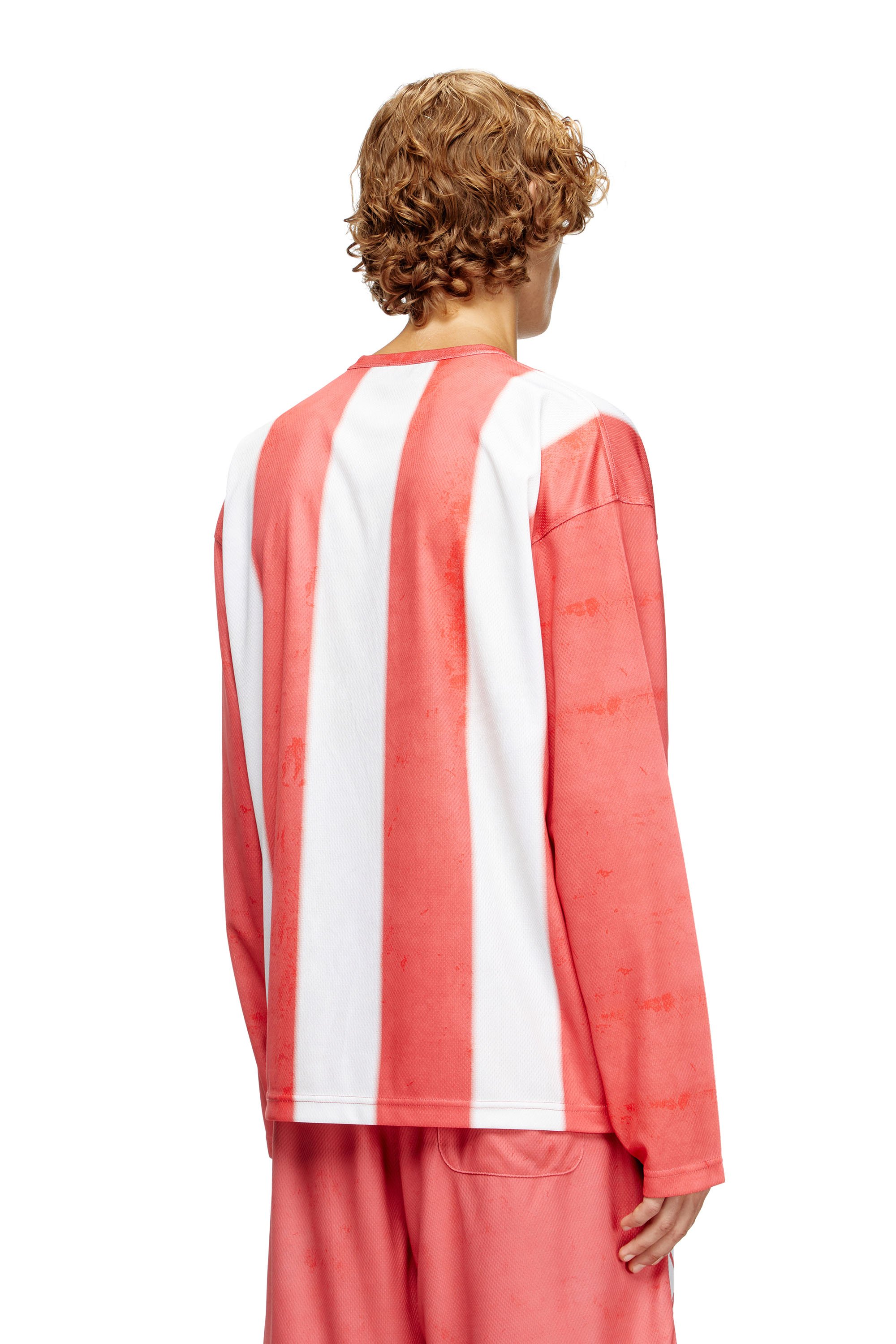 Diesel - T-RUBY, Male's Striped long-sleeve T-shirt with photo patches in レッド/ホワイト - 4