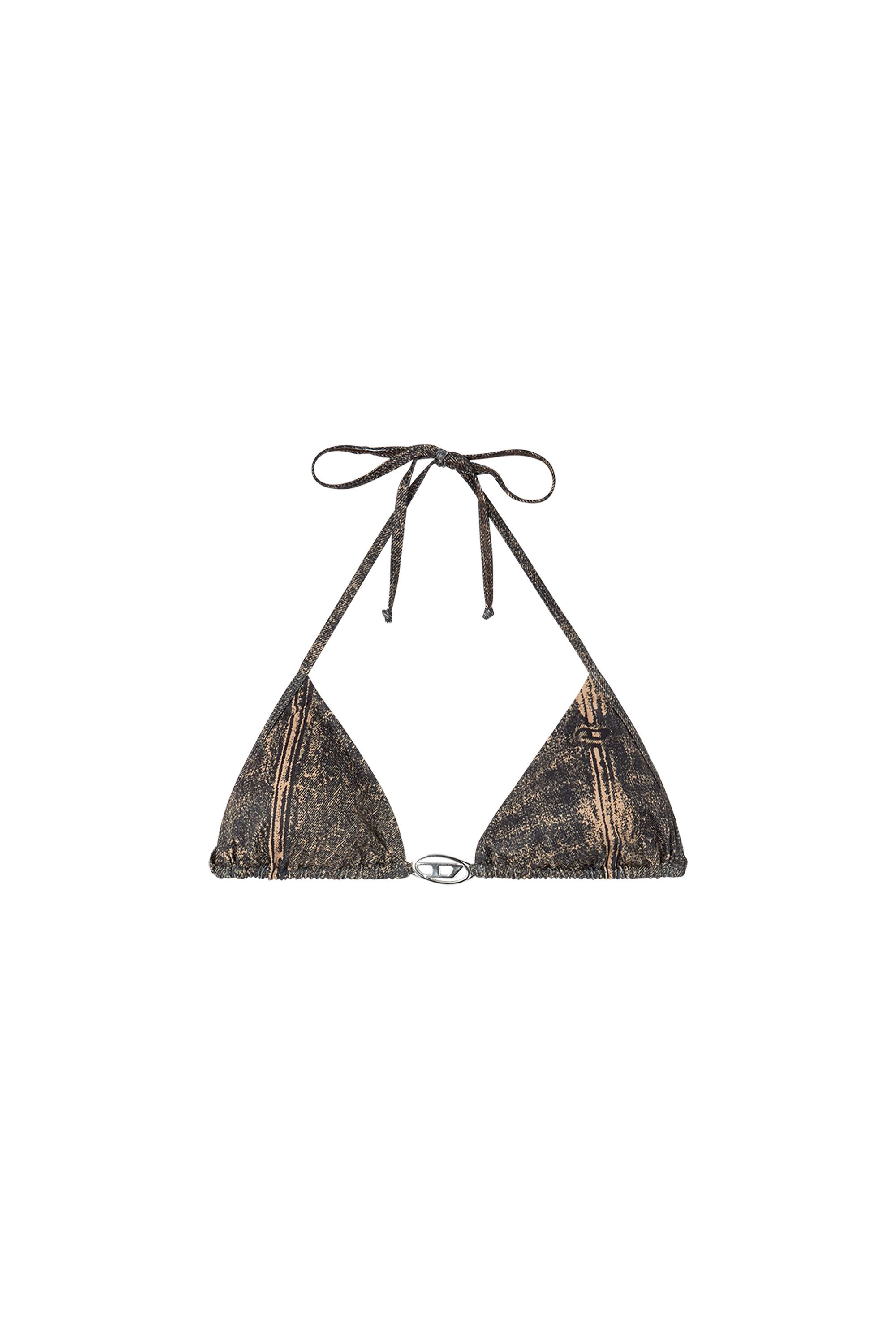 Diesel - SEES-T-DNM, Female's Triangle bikini top with denim print in ブラウン/ブラック - 4
