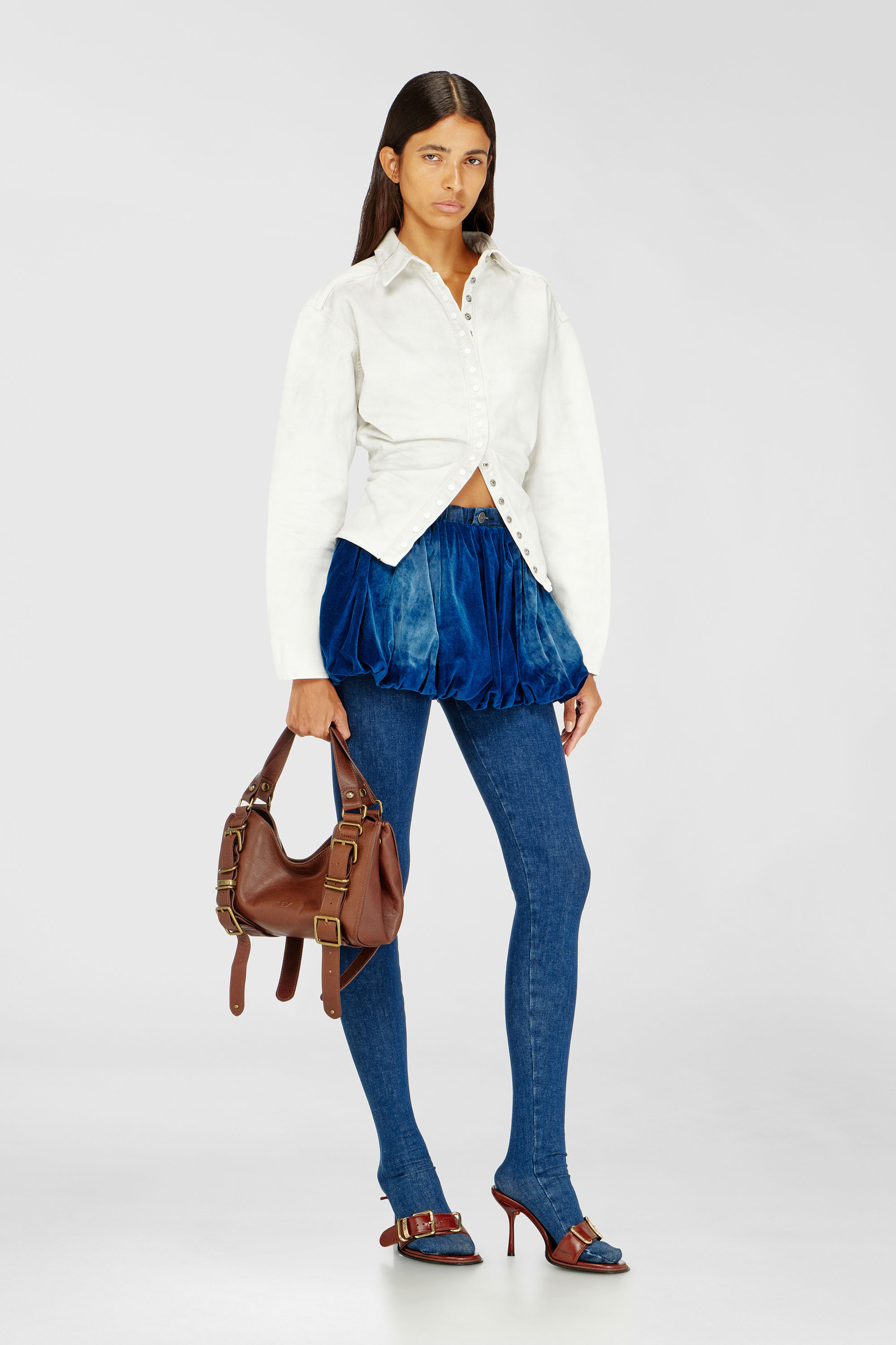 Diesel - DE-MUJ-FSJ1, Female's Short bubble skirt in velvet denim in ダークブルー - 1