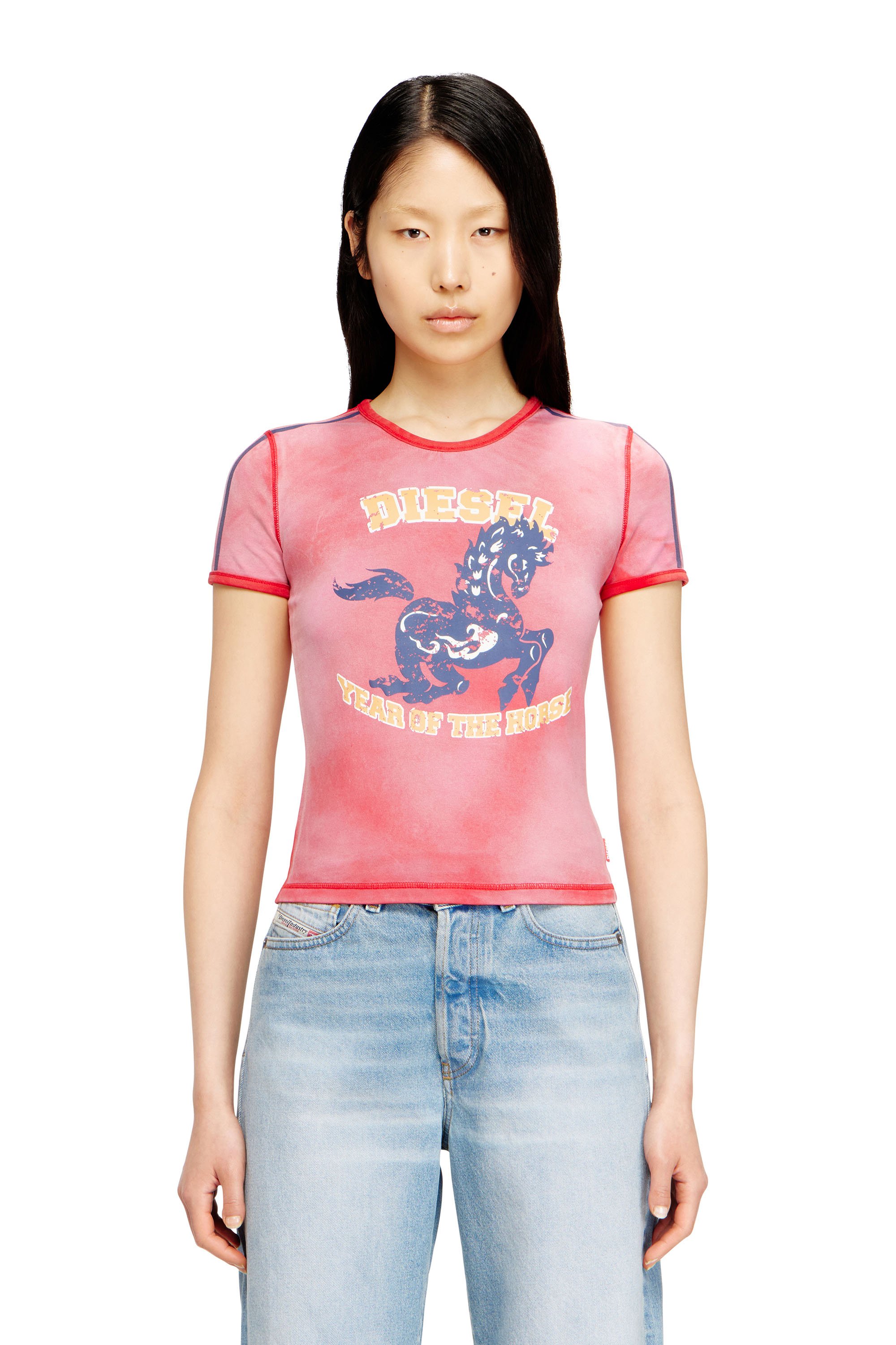 Diesel - CL-T-UNCUTIE-HORSE, Female's Cotton stretch T-shirt with horse graphic print in レッド - 1