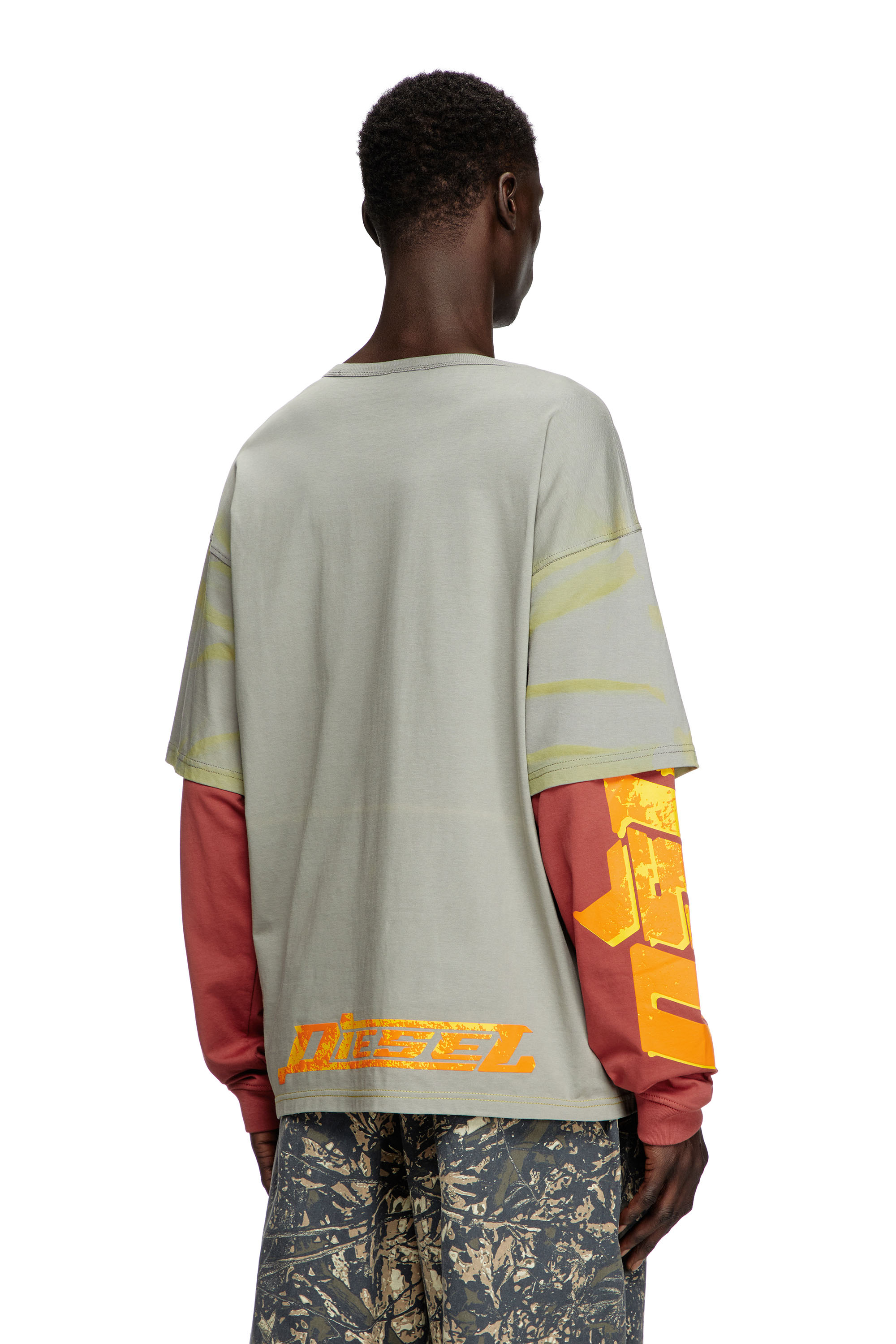 Diesel - T-BOXT-DB-LS, Male's Layered T-shirt with puff print logo in グレー/レッド - 4