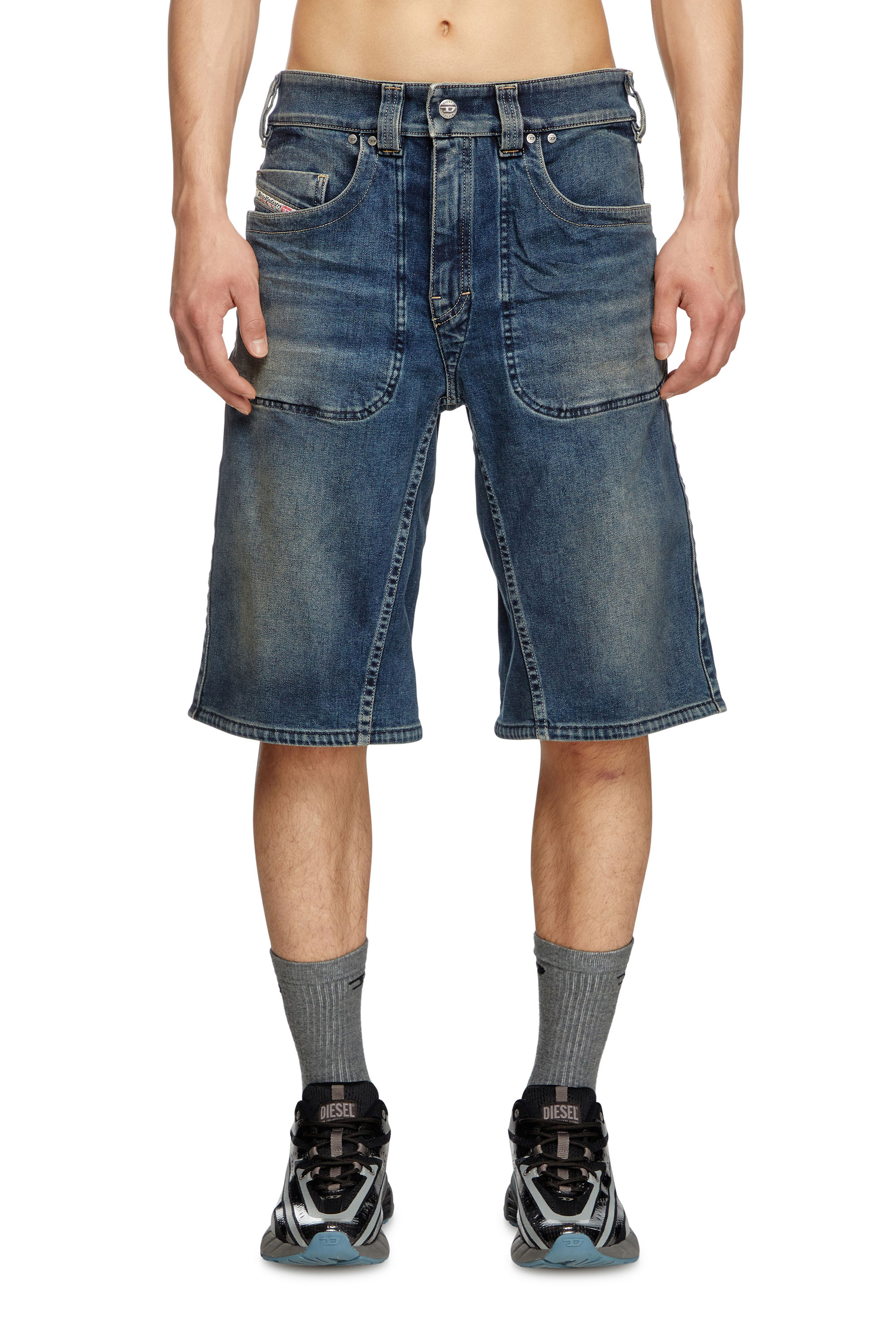 Diesel - D-MACRO-RE SHORT, Male's Bermuda shorts in Rehab denim in ダークブルー - 3