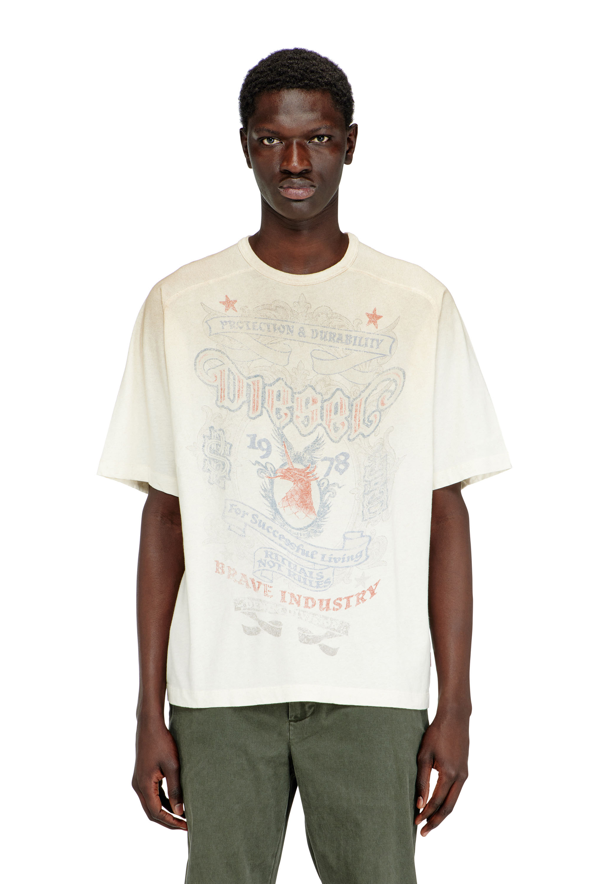 Diesel - T-ALECY, Male's T-shirt with Diesel crest graphic in ホワイト - 3